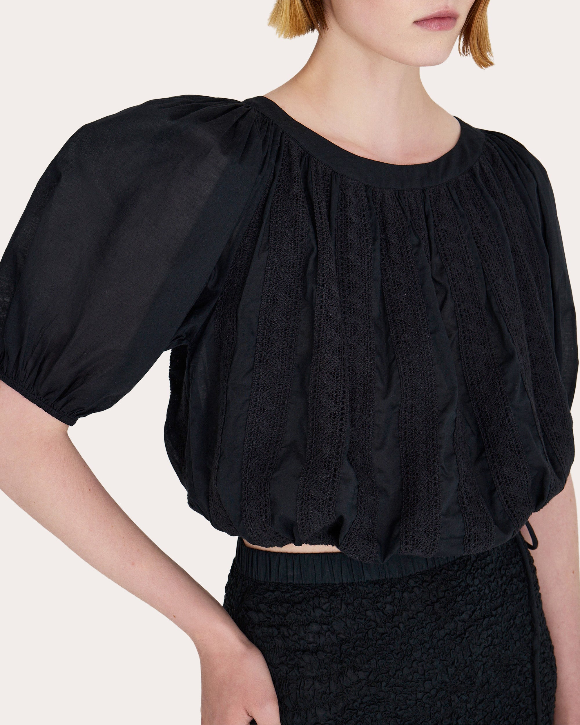 Kailua Gathered Lace-Trimmed Cotton Voile Top