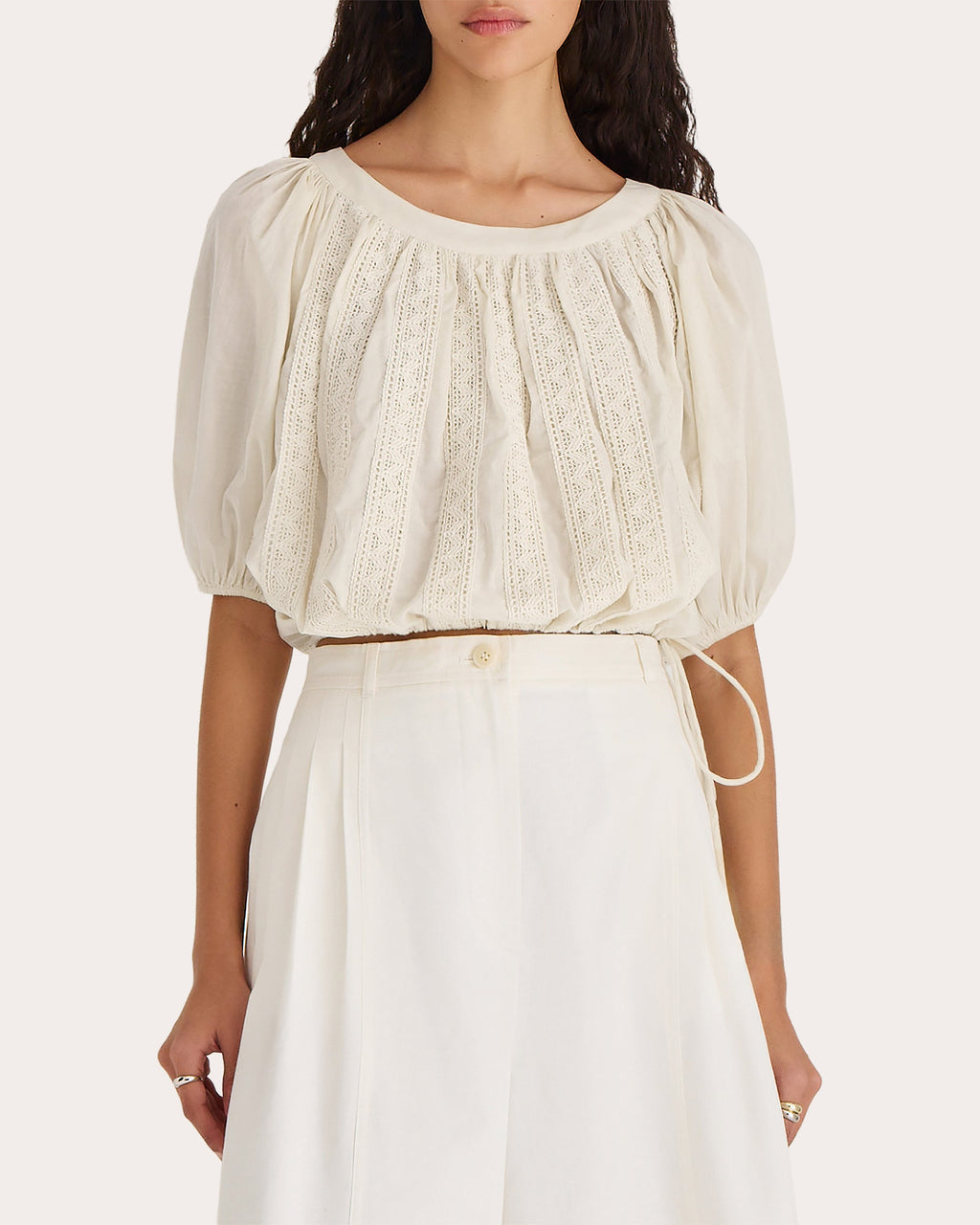 Kailua Gathered Lace-Trimmed Cotton Voile Top