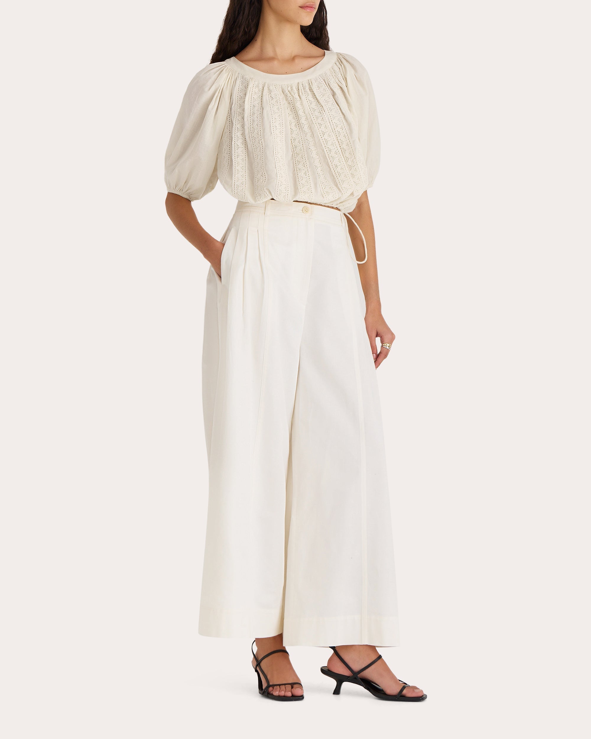 Kailua Gathered Lace-Trimmed Cotton Voile Top
