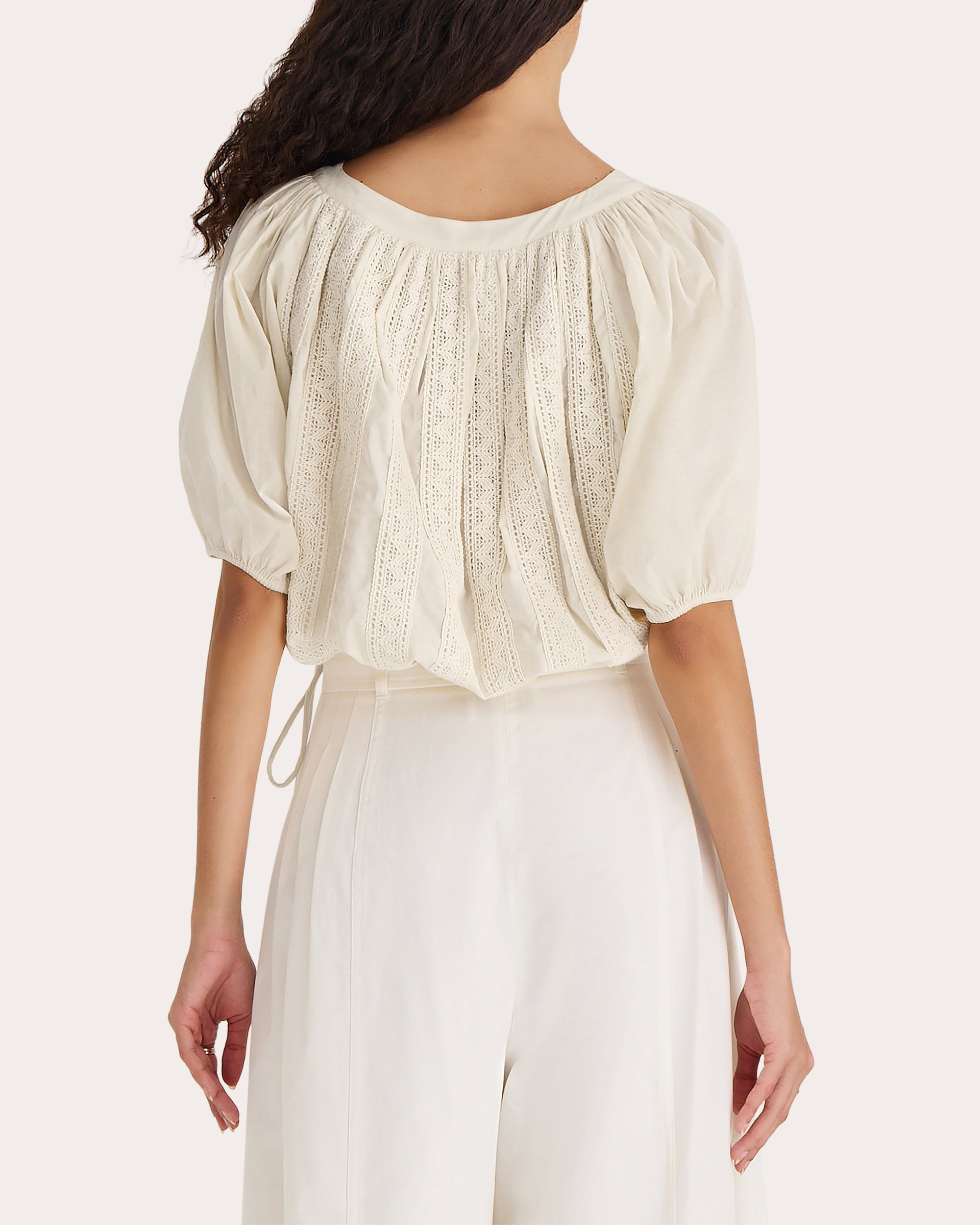 Kailua Gathered Lace-Trimmed Cotton Voile Top