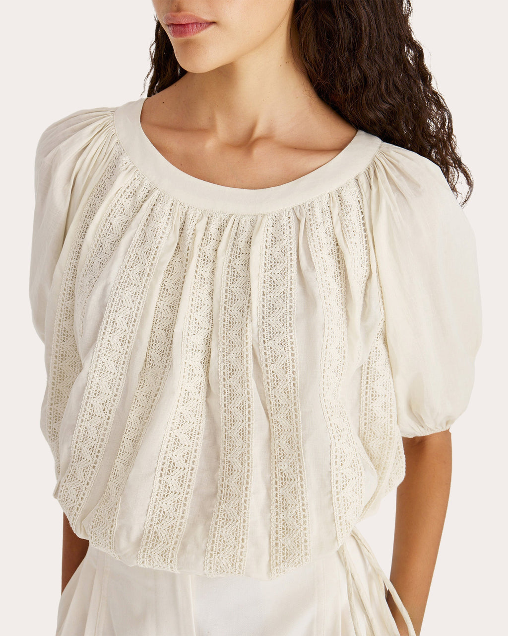Kailua Gathered Lace-Trimmed Cotton Voile Top