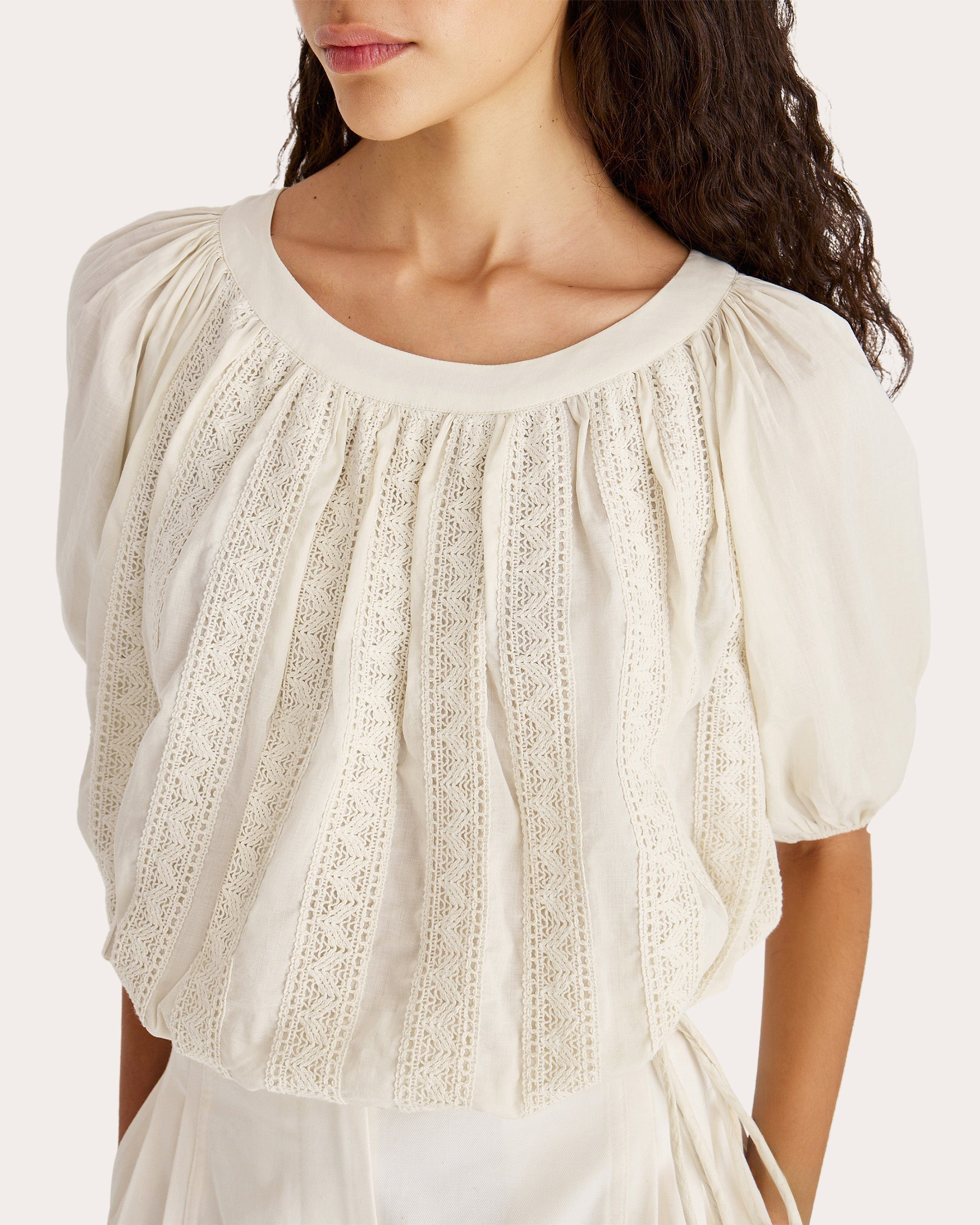 Kailua Gathered Lace-Trimmed Cotton Voile Top