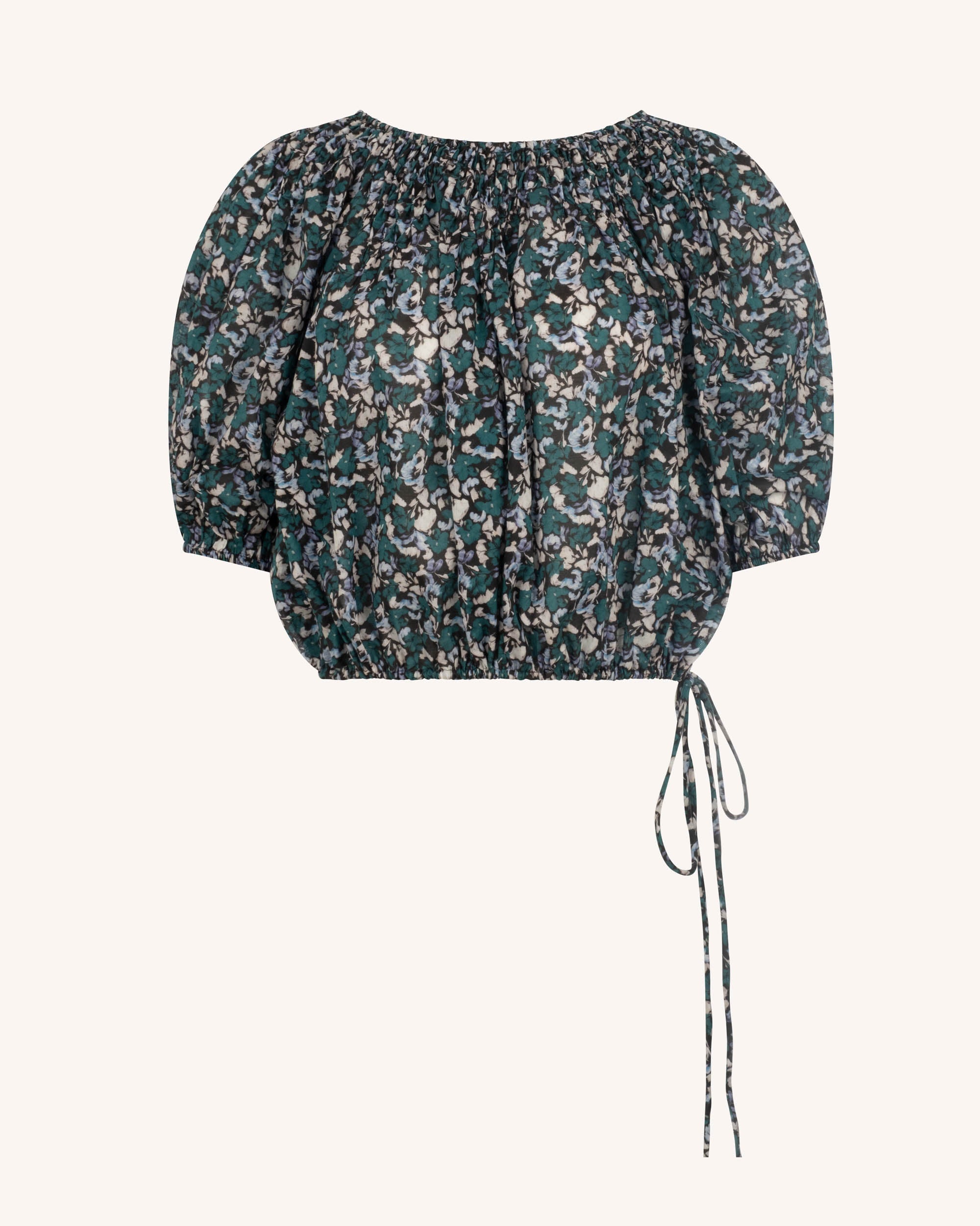 Lotus Printed Cropped Smocked Cotton Top