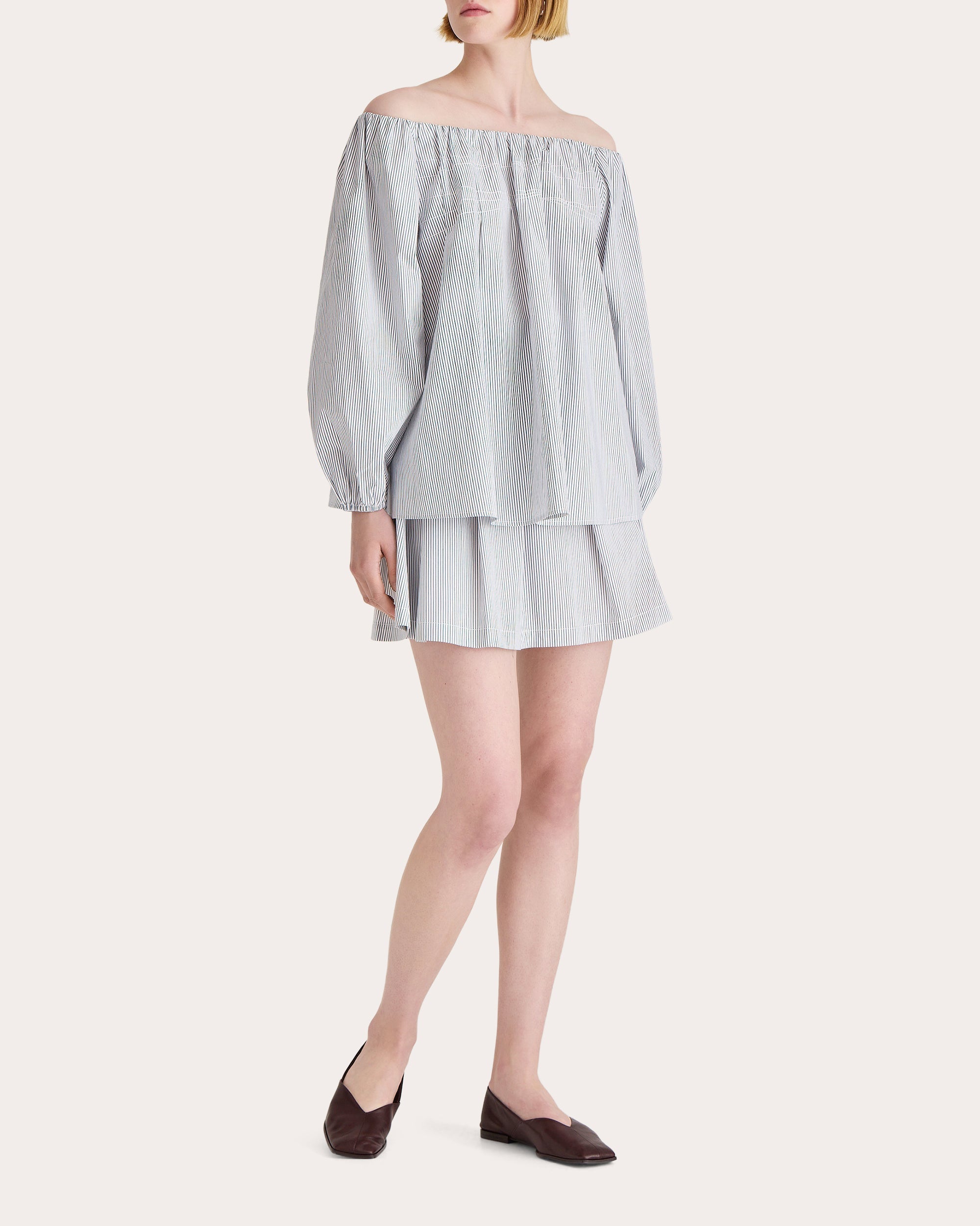 Kona Pleated Striped Paperbag Mini Skirt