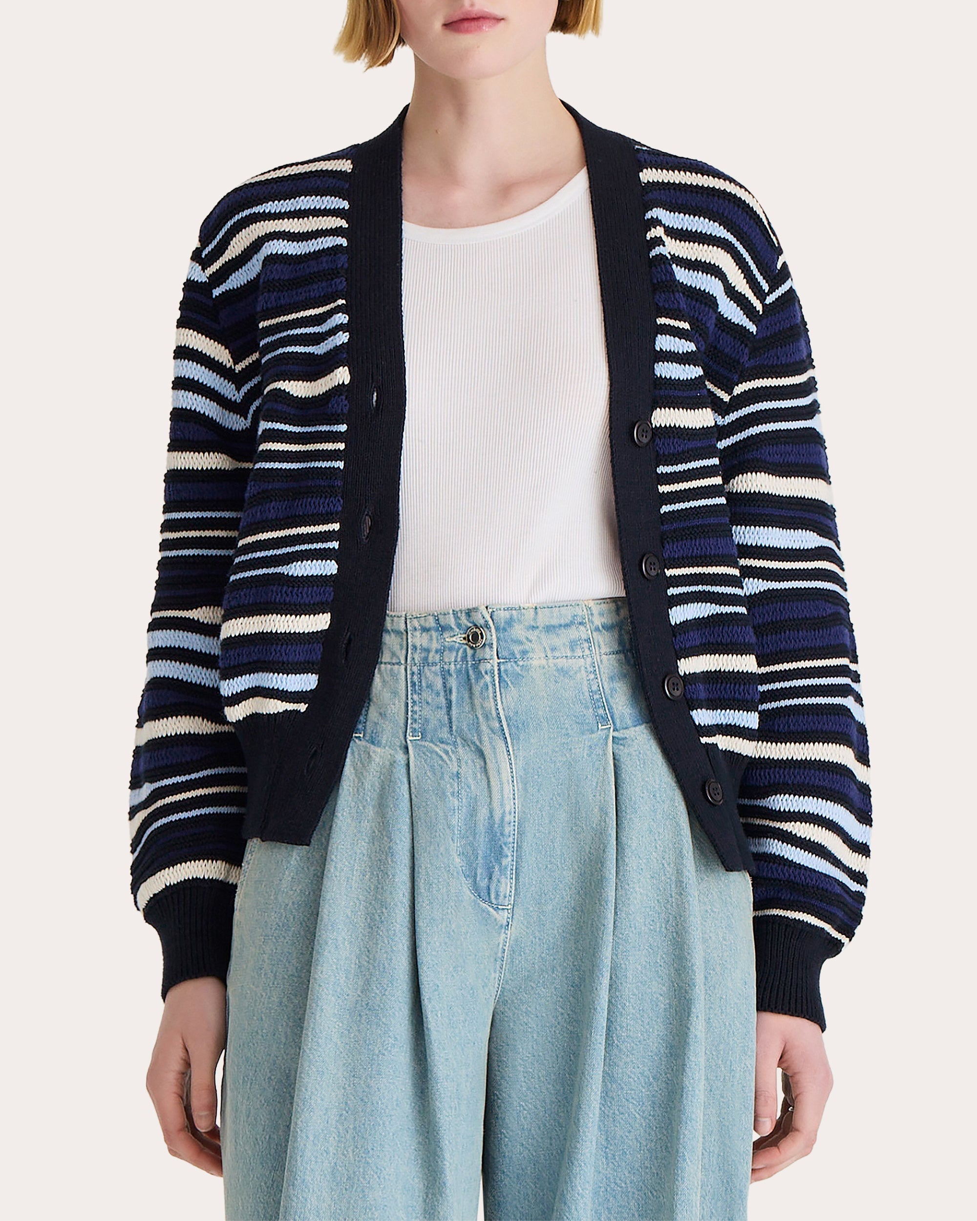 Aluna Intarsia Knit Cotton Cardigan