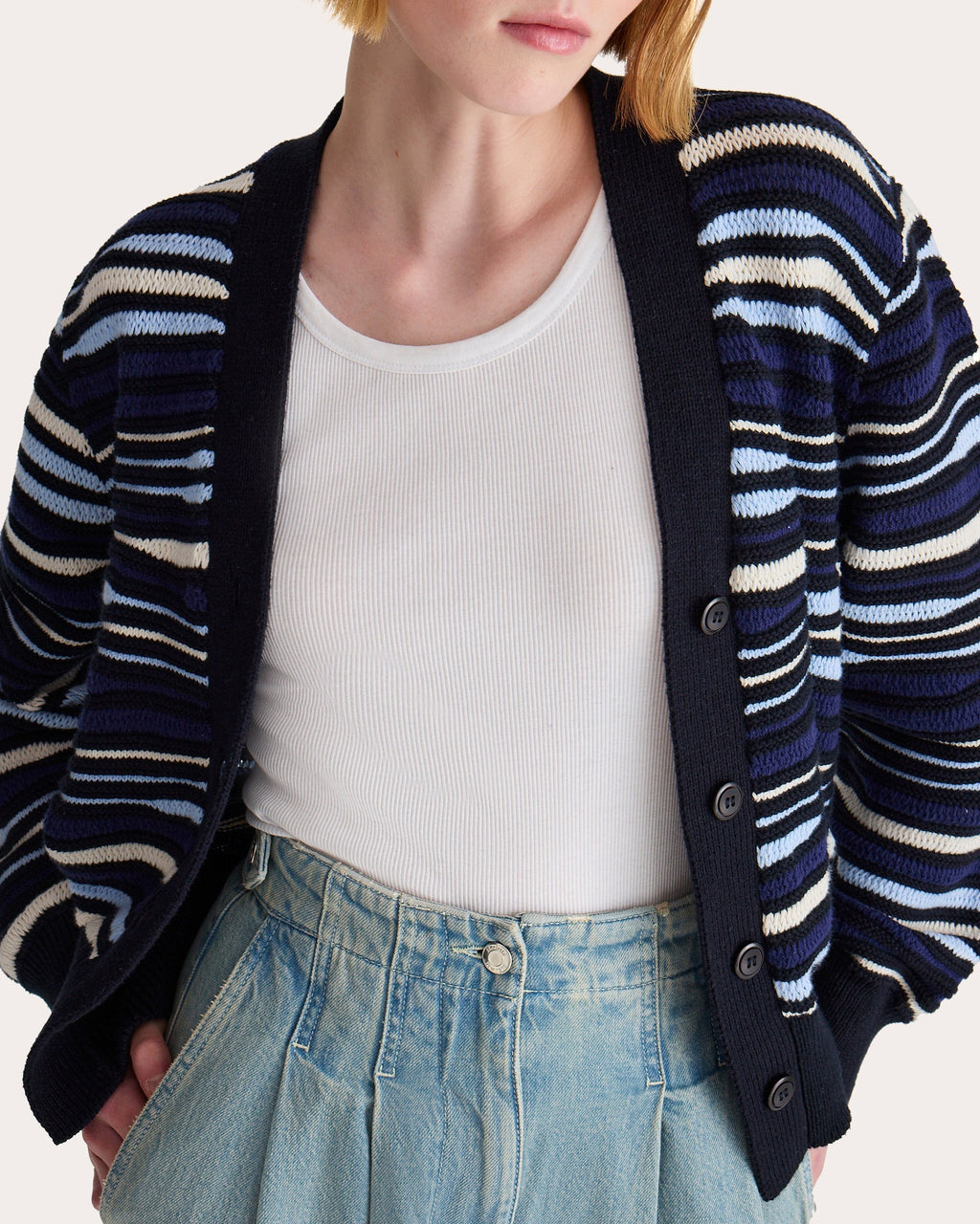 Aluna Intarsia Knit Cotton Cardigan