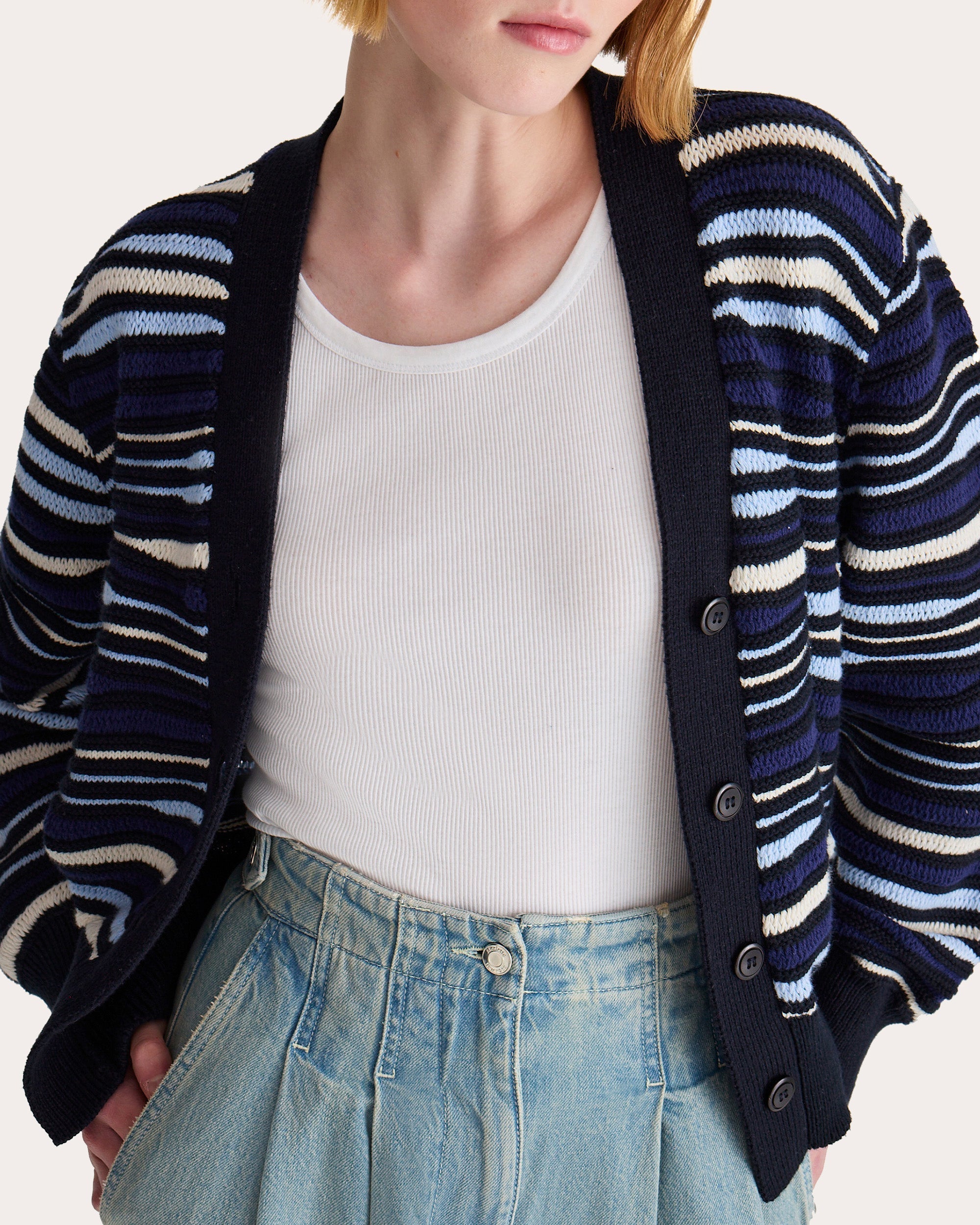 Aluna Intarsia Knit Cotton Cardigan