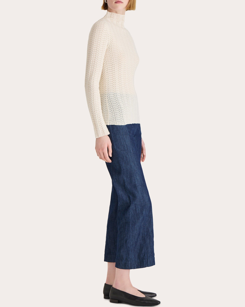Yarrow Pointelle Knit Cotton Turtleneck