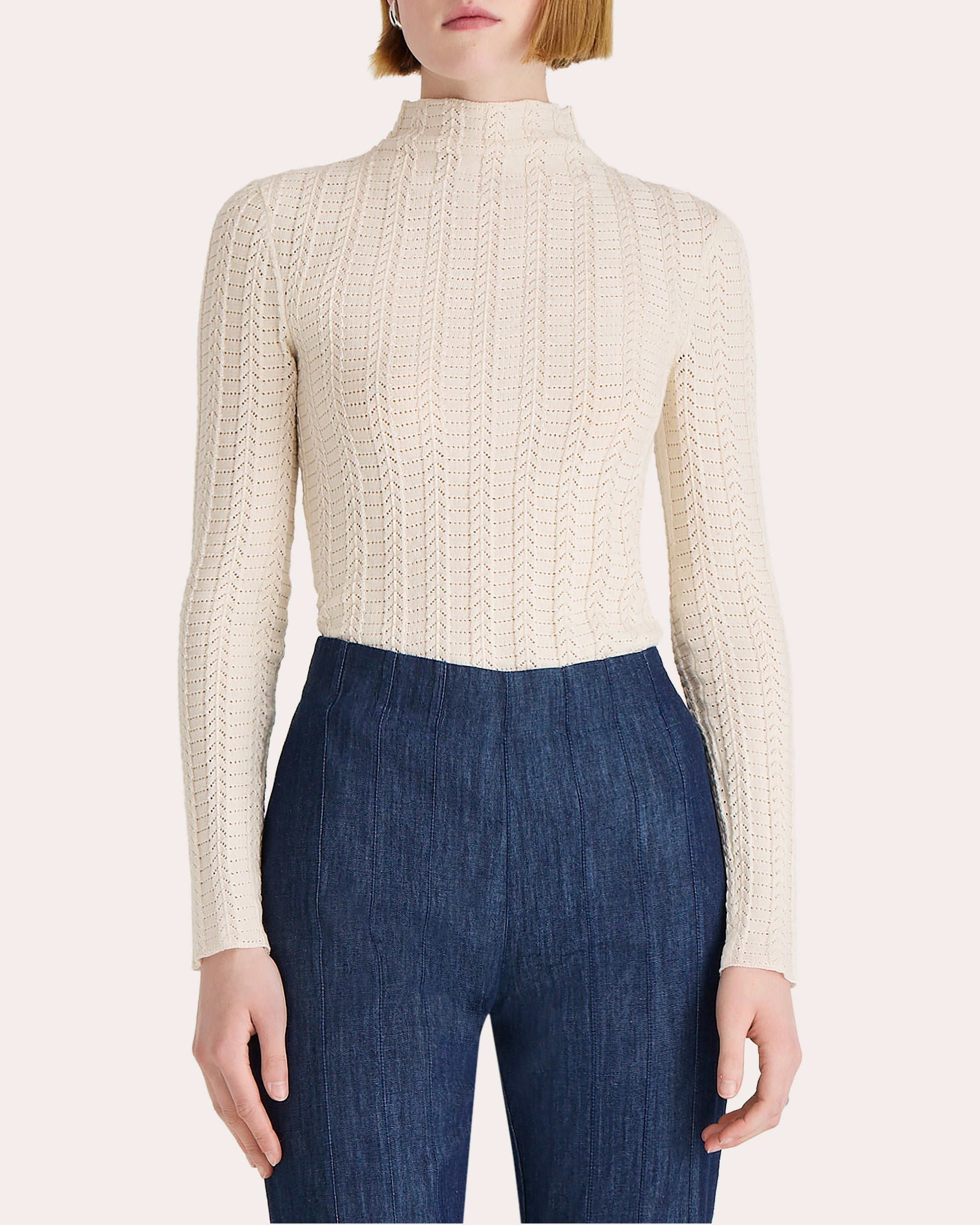 Yarrow Pointelle Knit Cotton Turtleneck