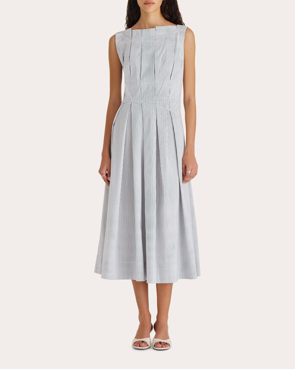 Nara Pleated Striped Cotton Poplin Midi Dress