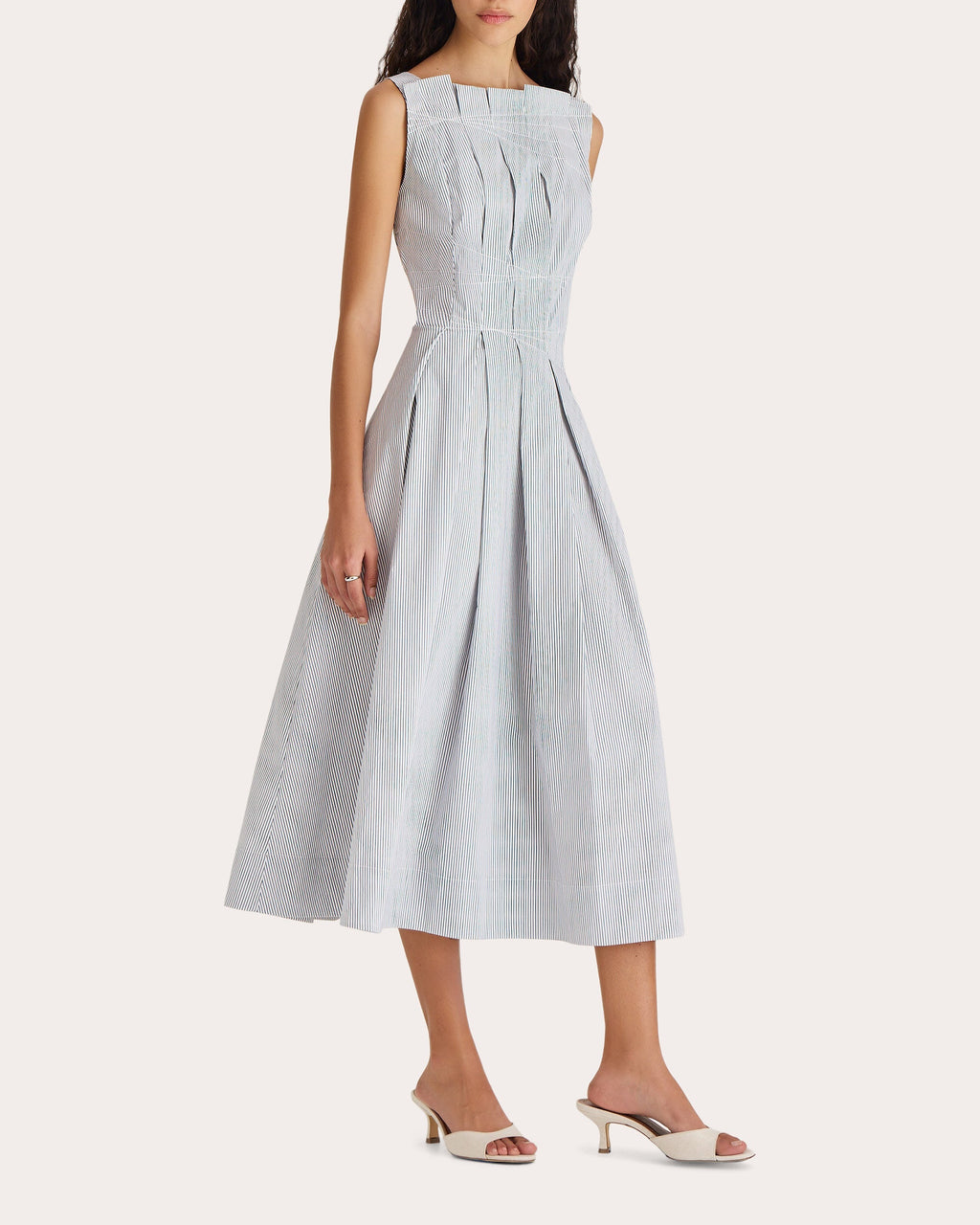 Nara Pleated Striped Cotton Poplin Midi Dress