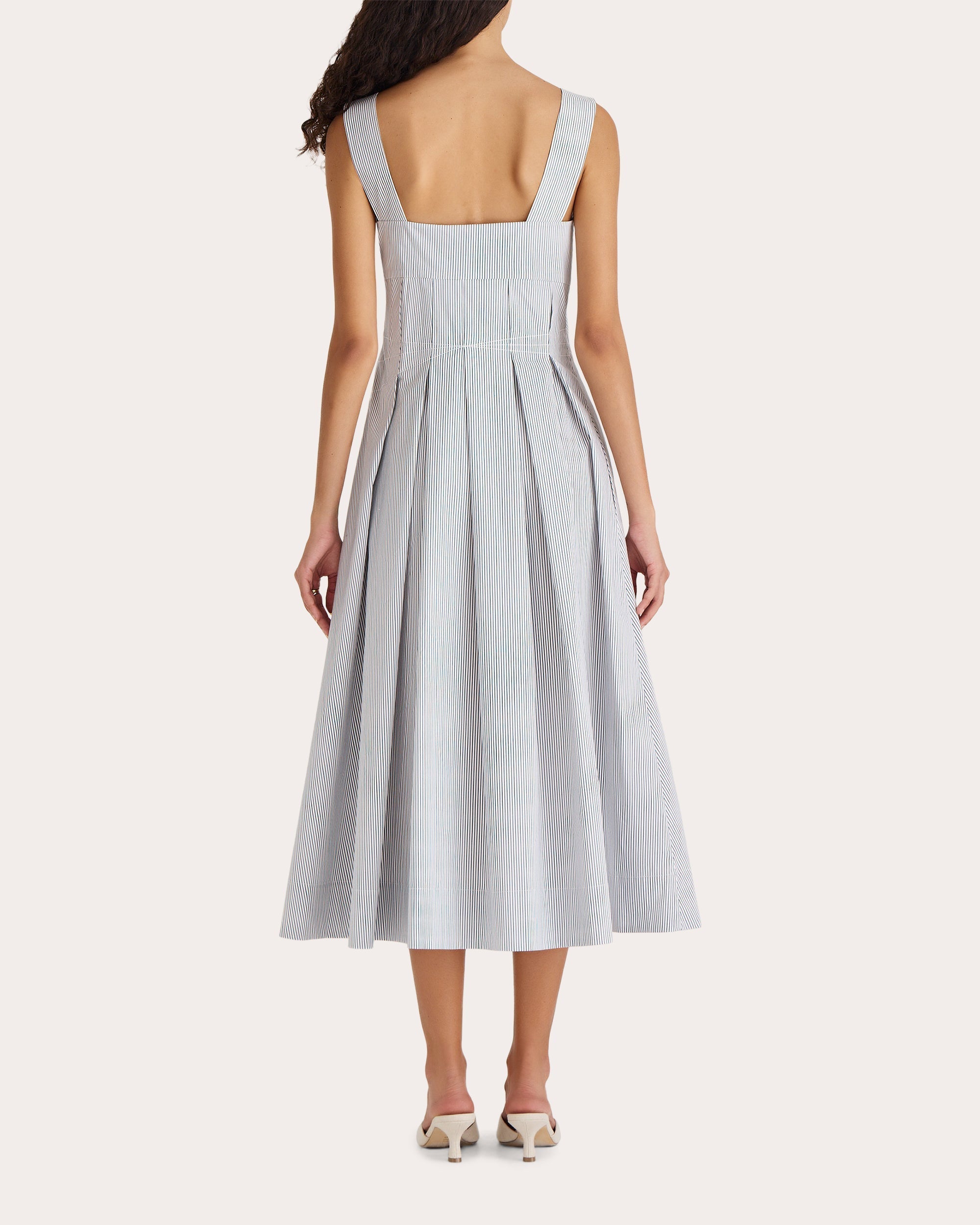 Nara Pleated Striped Cotton Poplin Midi Dress