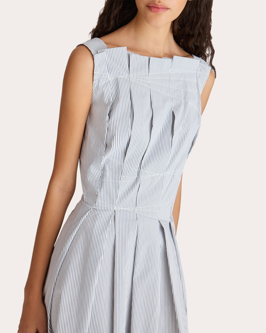 Nara Pleated Striped Cotton Poplin Midi Dress
