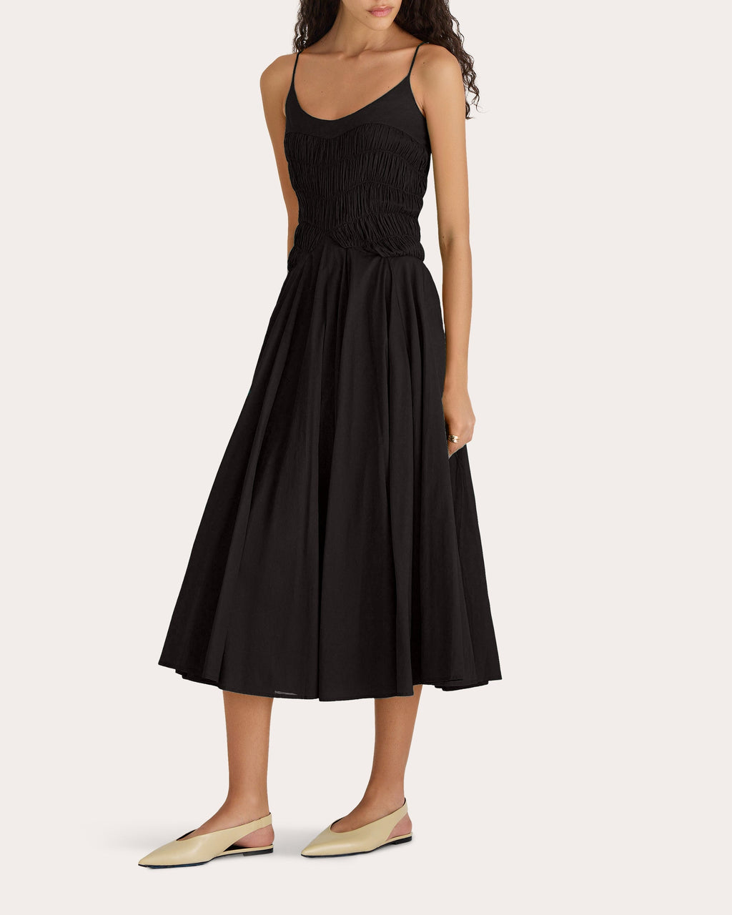 Kaede Ruched Cotton Voile Midi Dress
