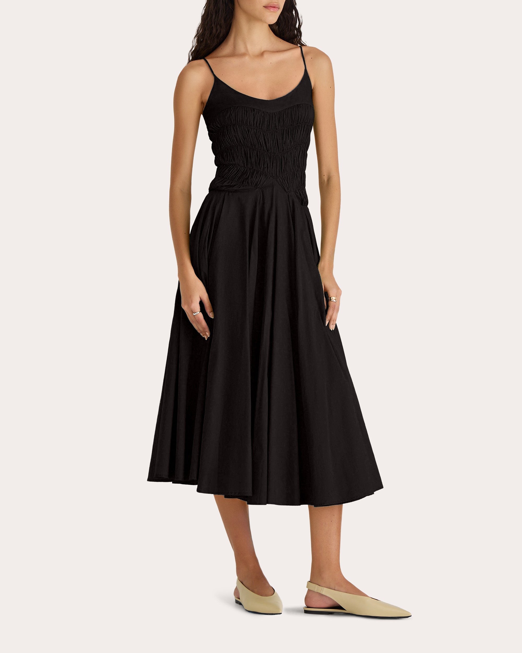 Kaede Ruched Cotton Voile Midi Dress