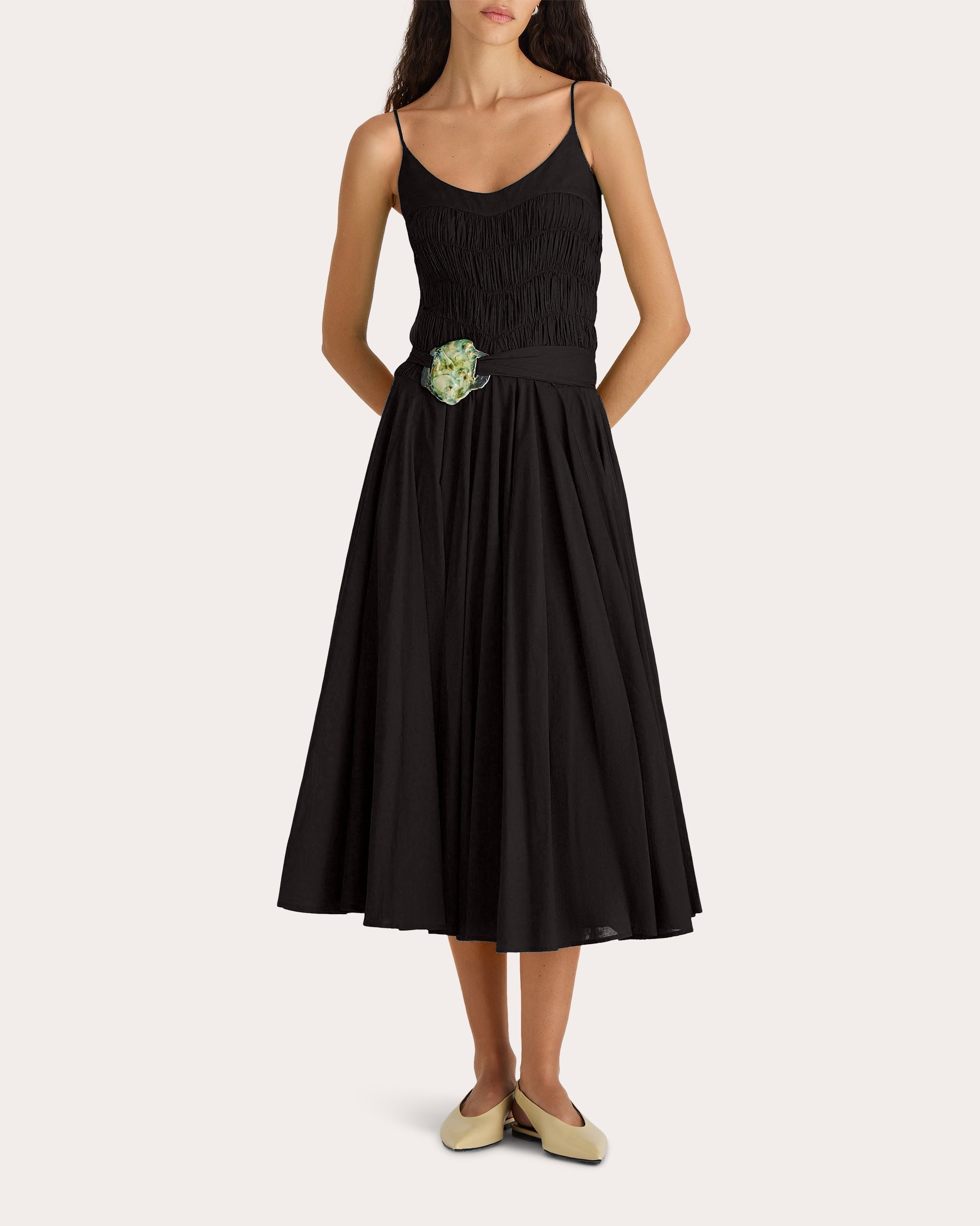 Kaede Ruched Cotton Voile Midi Dress