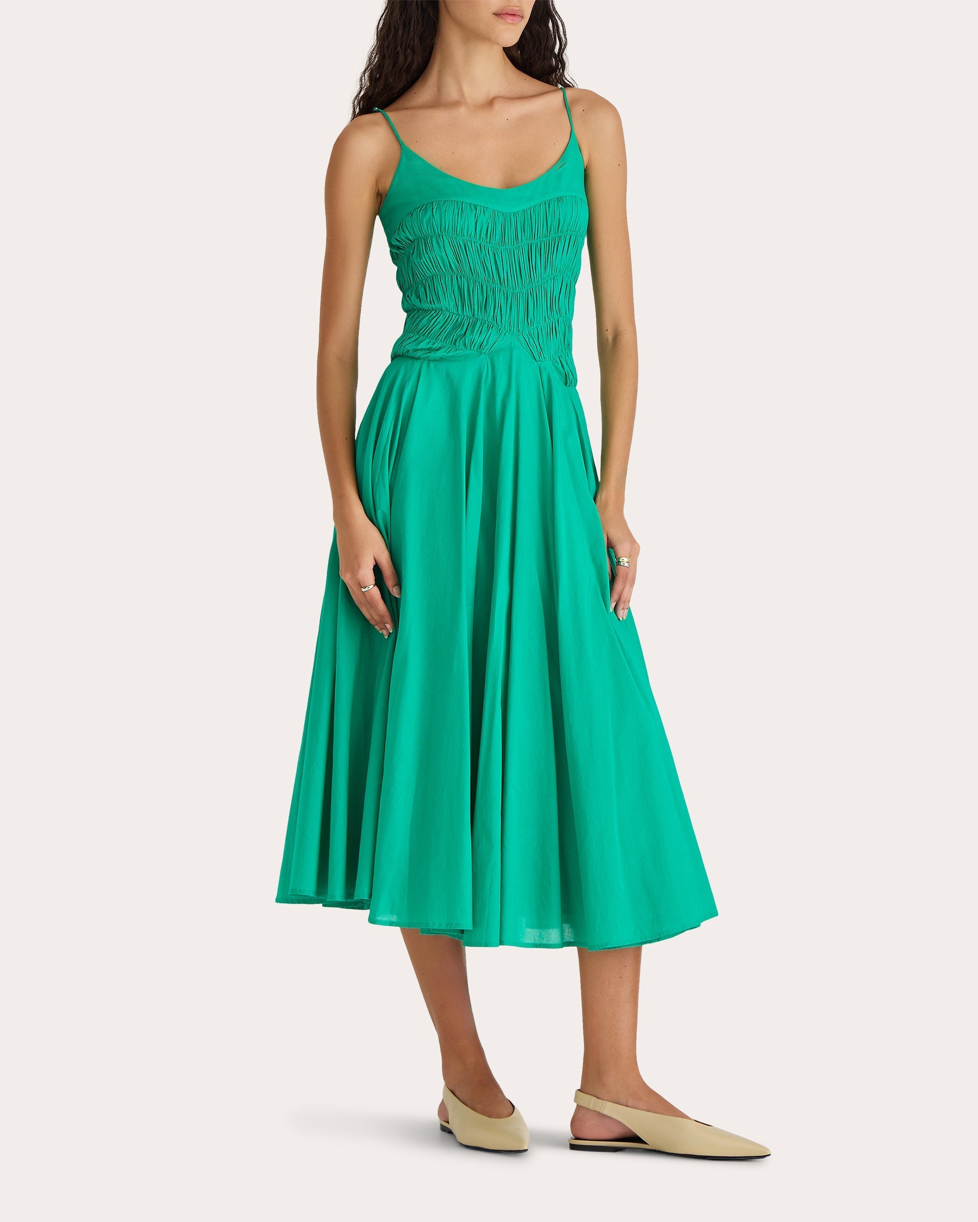 Kaede Ruched Cotton Voile Midi Dress