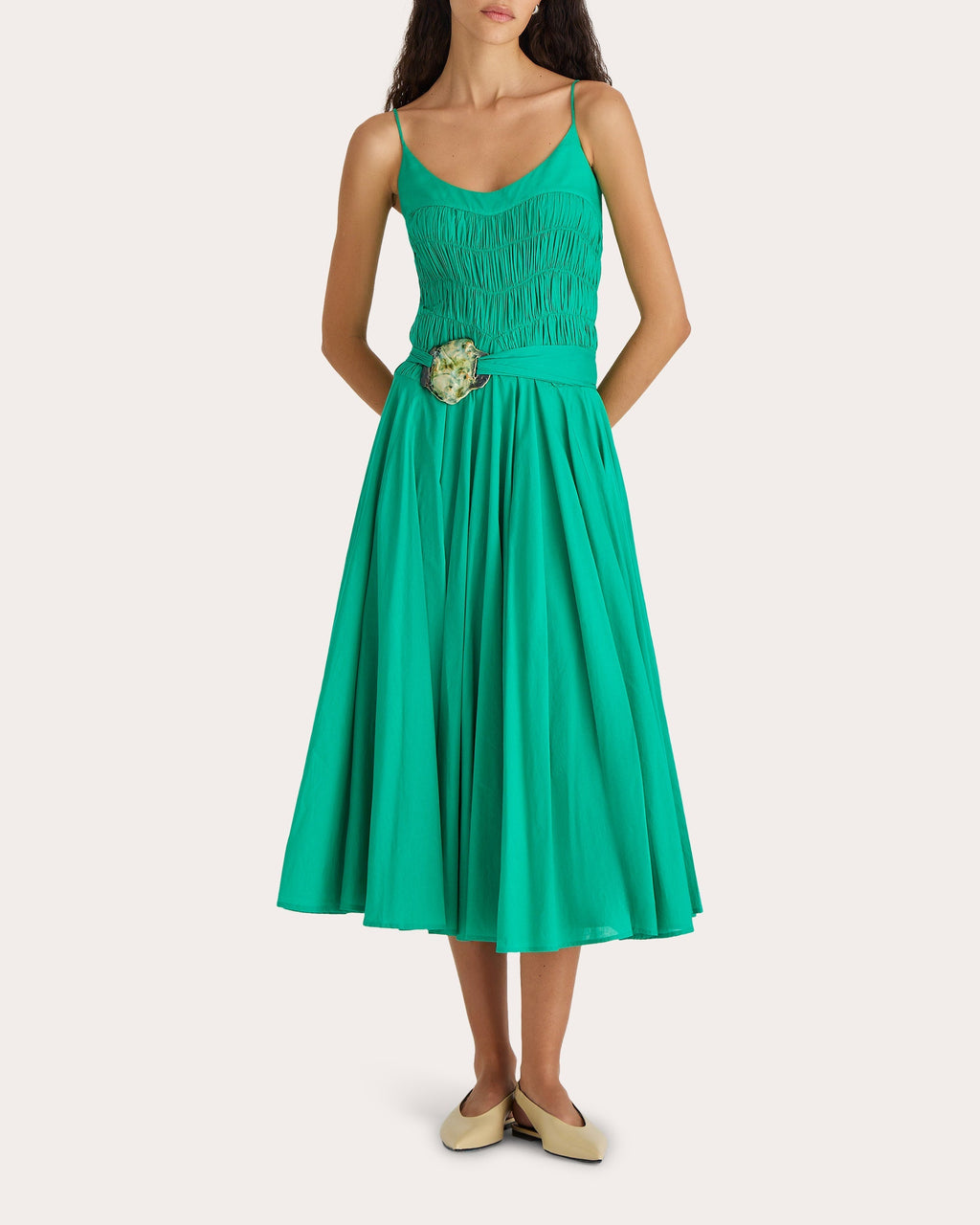 Kaede Ruched Cotton Voile Midi Dress