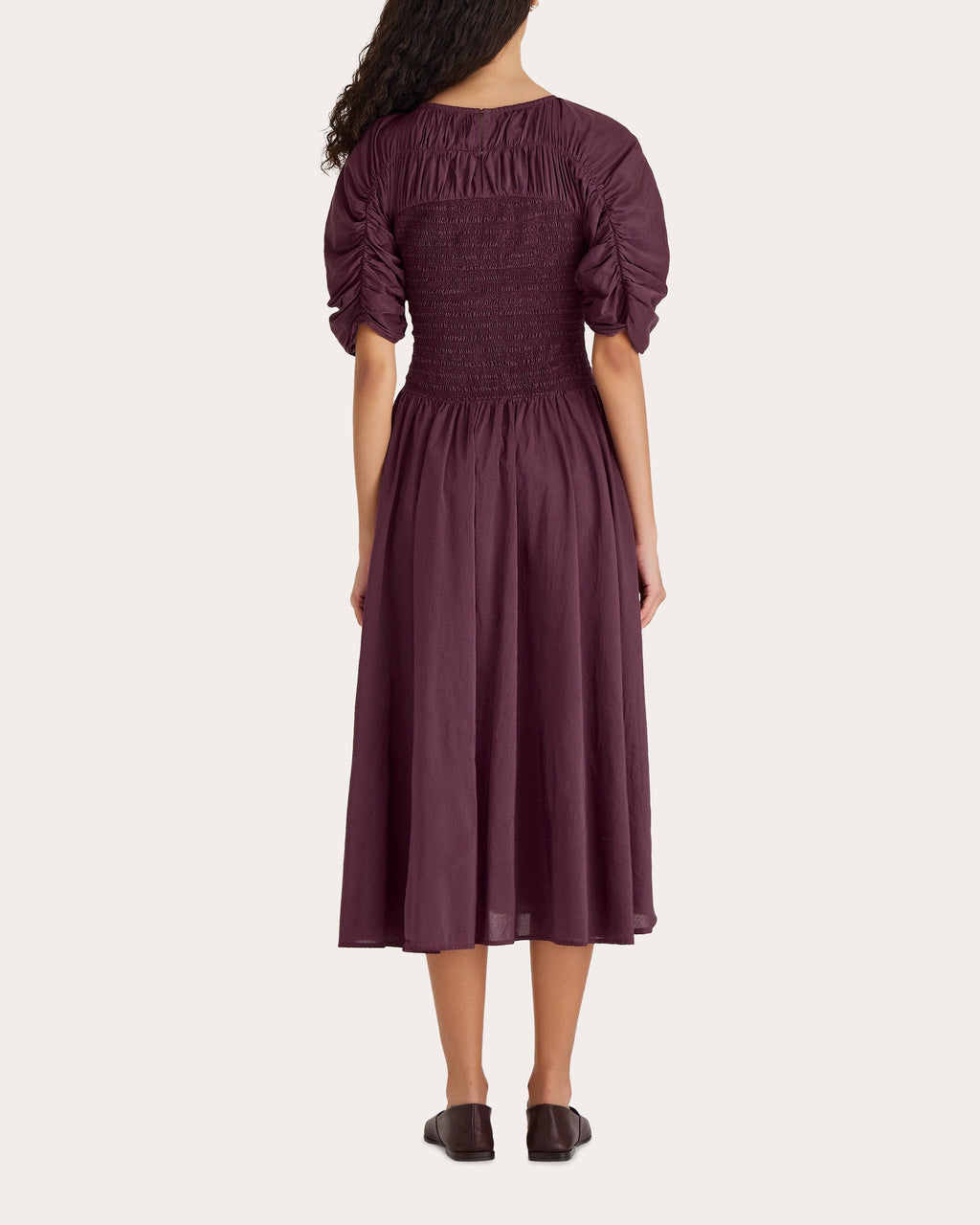 Gaea Smocked Cotton-Silk Blend Midi Dress