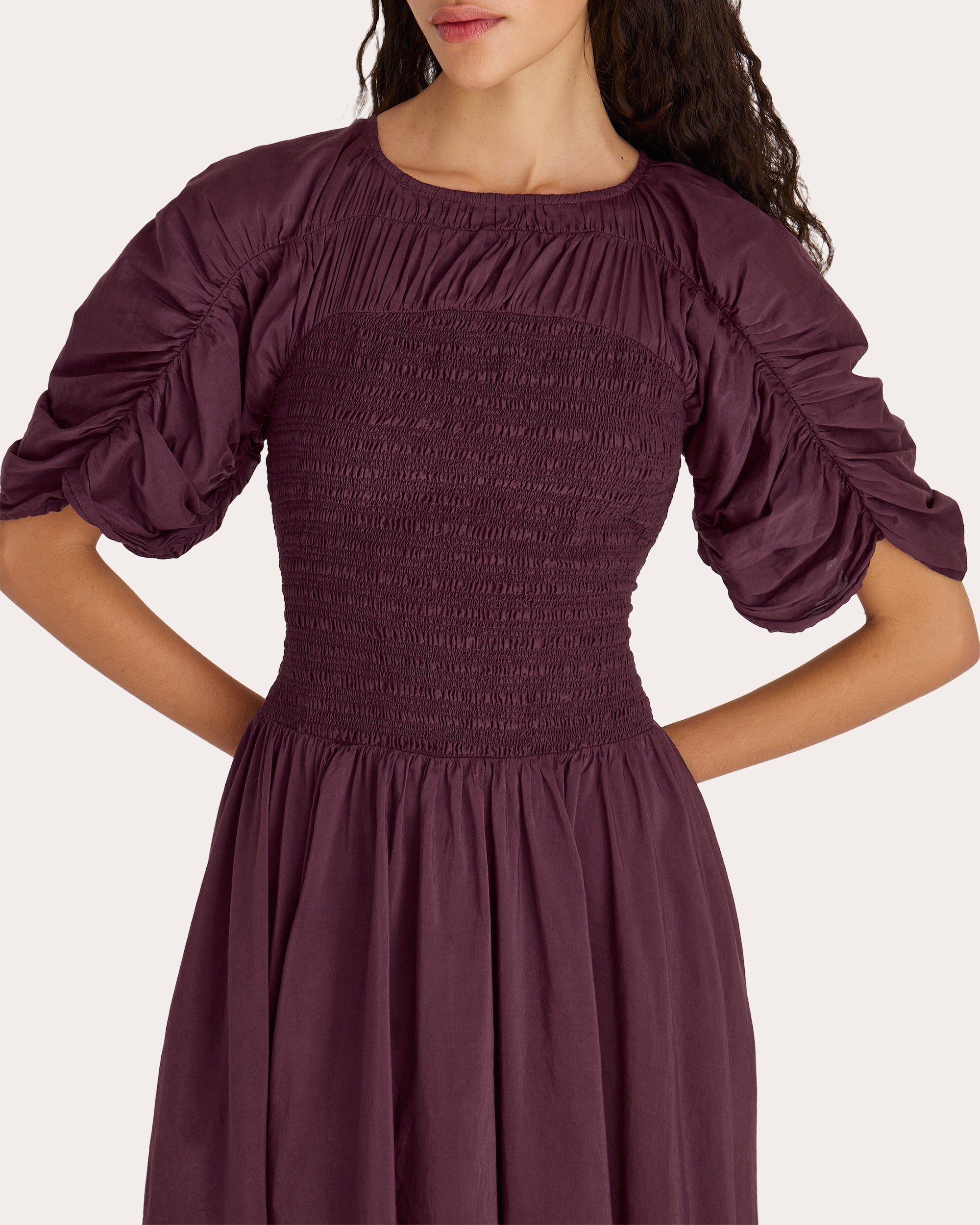 Gaea Smocked Cotton-Silk Blend Midi Dress