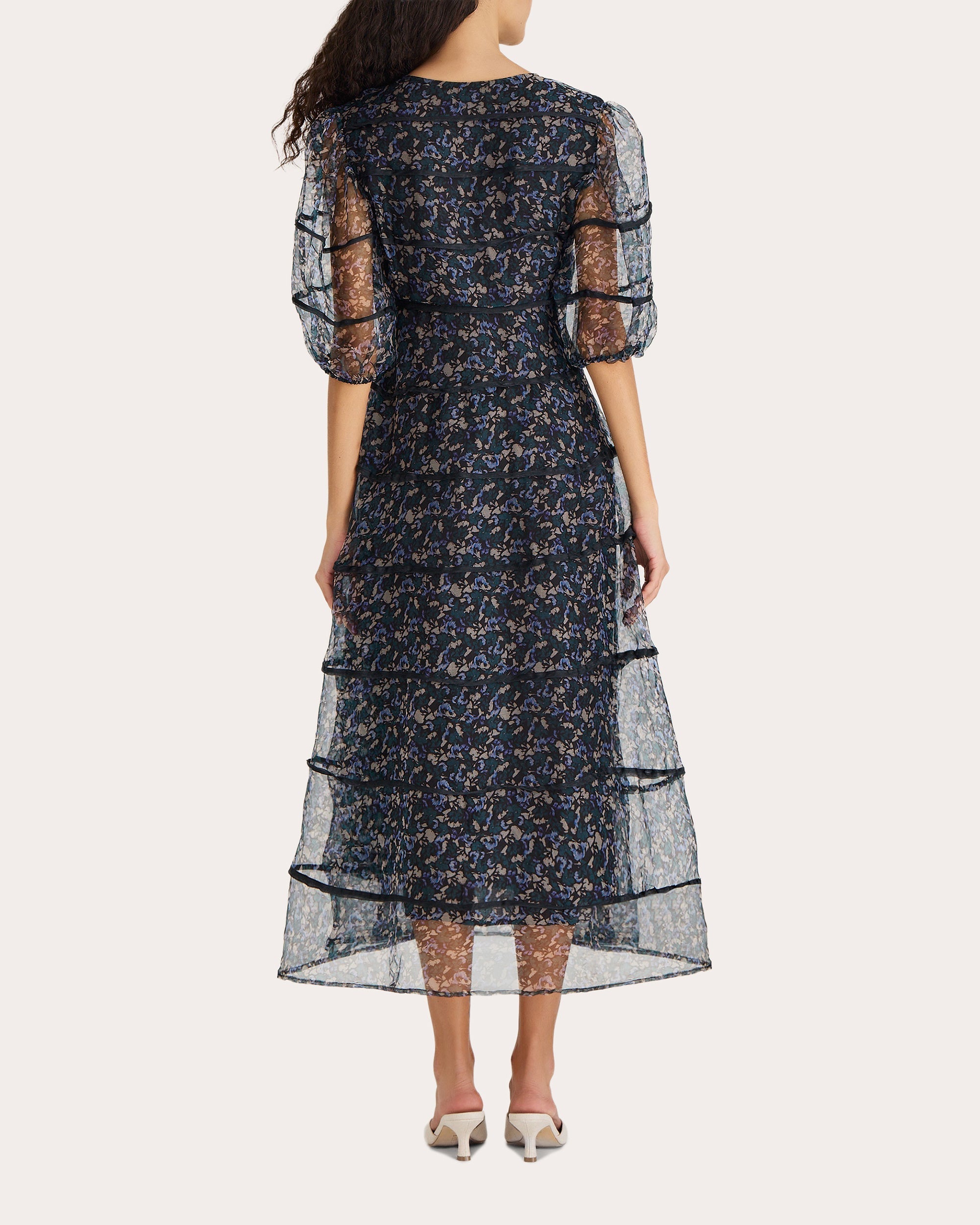 Astra Tiered Printed Silk Chiffon Midi Dress