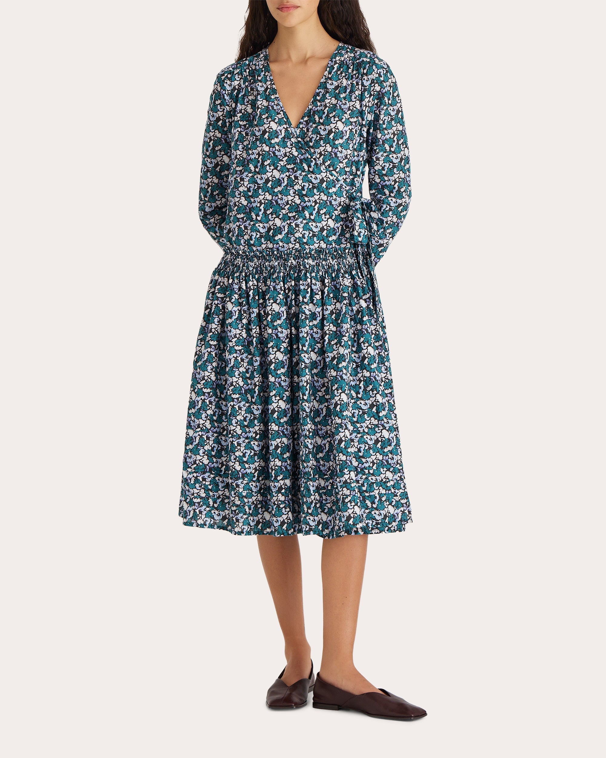 Lilas Printed Smocked Cotton Wrap Dress