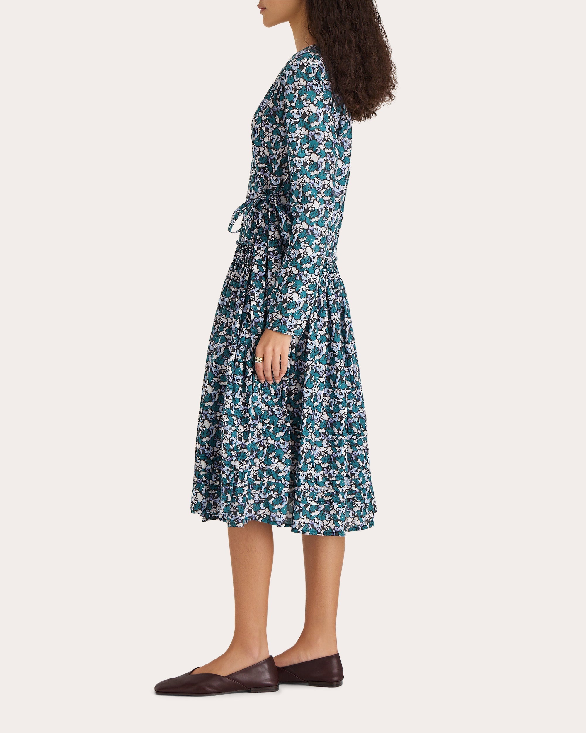 Lilas Printed Smocked Cotton Wrap Dress