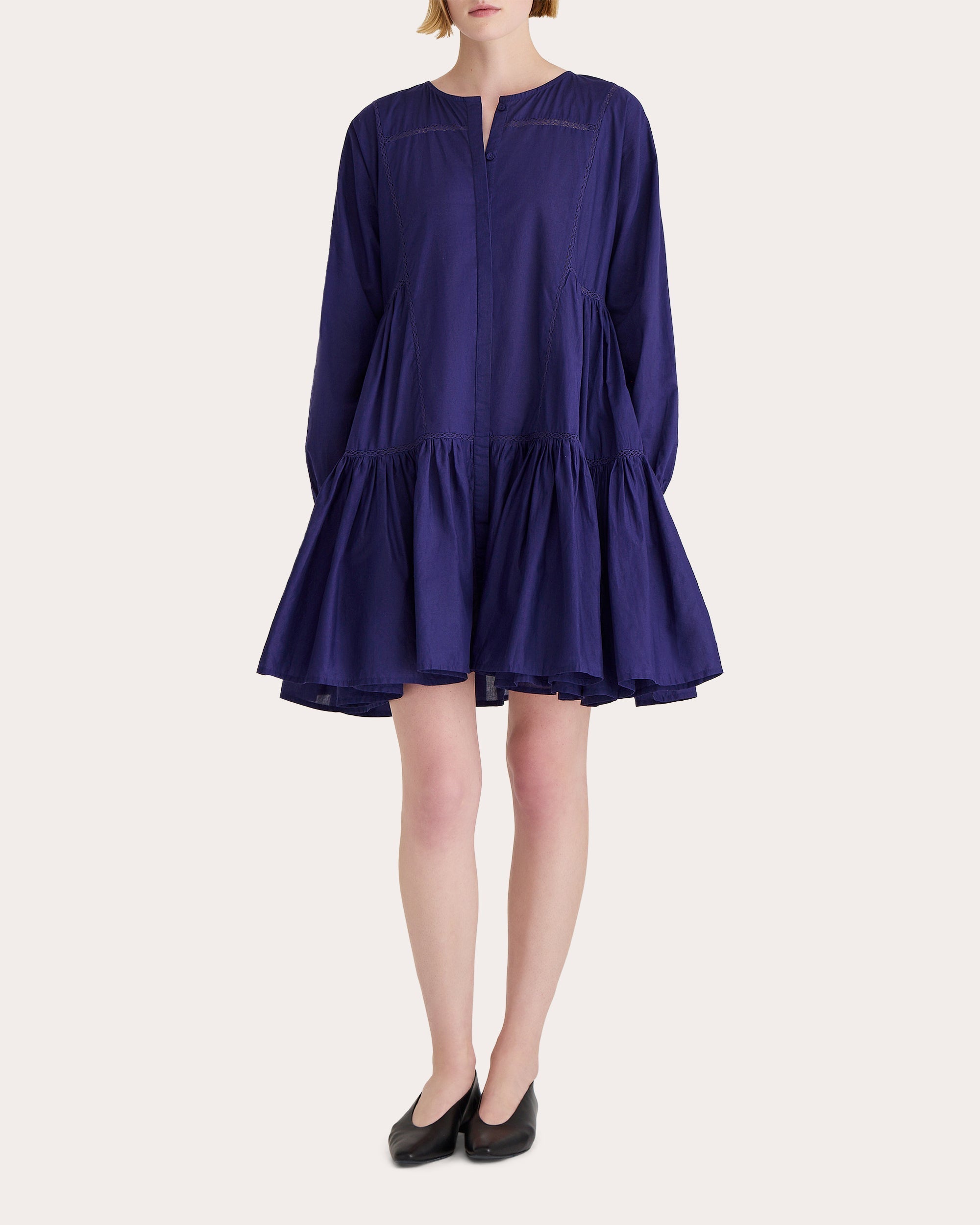 Veda Tiered Lace-Inset Cotton Mini Dress