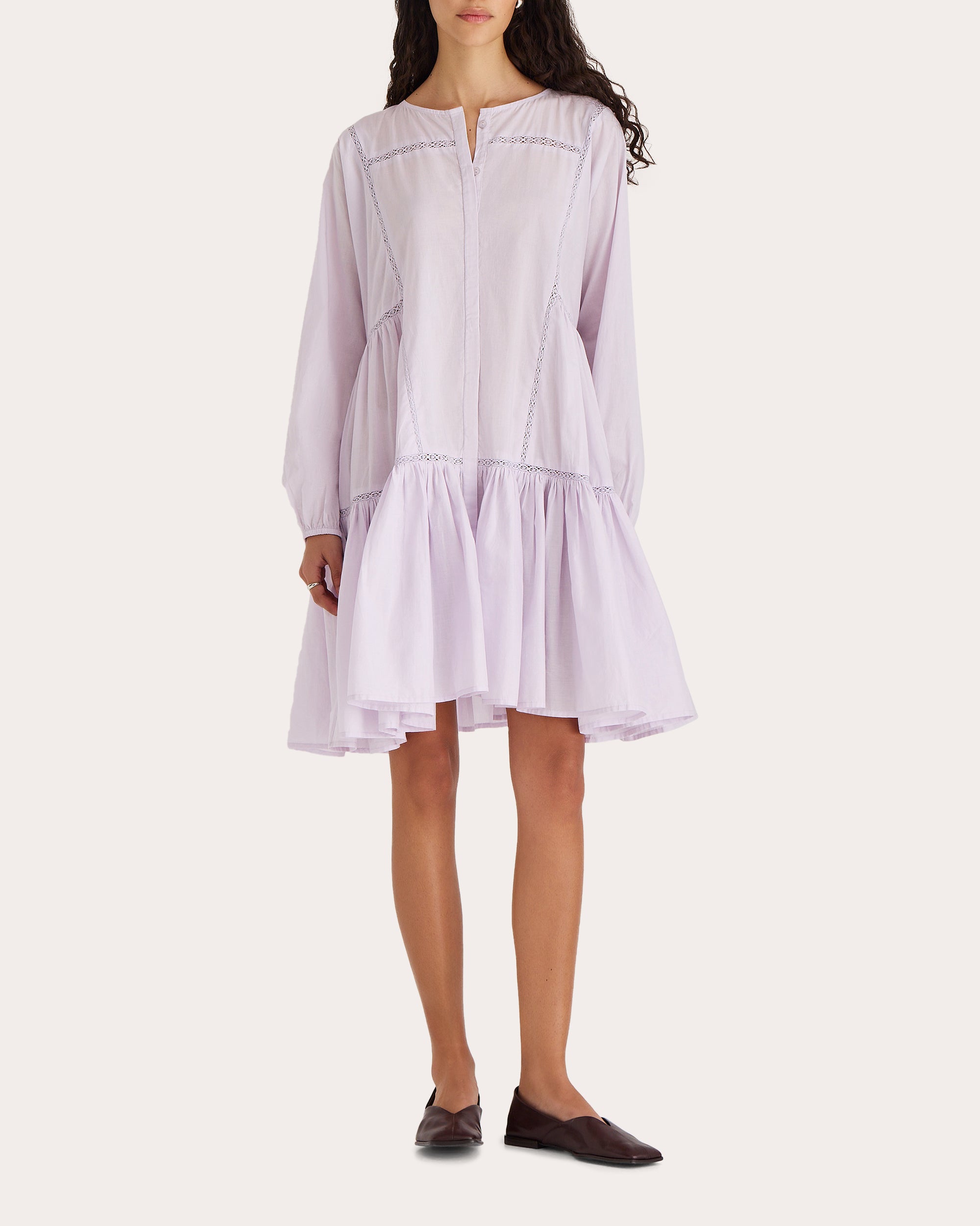 Veda Tiered Lace-Inset Cotton Mini Dress
