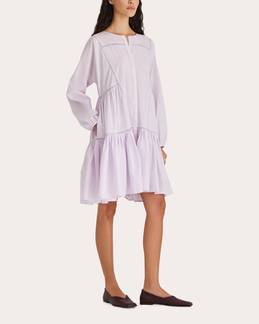 Veda Tiered Lace-Inset Cotton Mini Dress