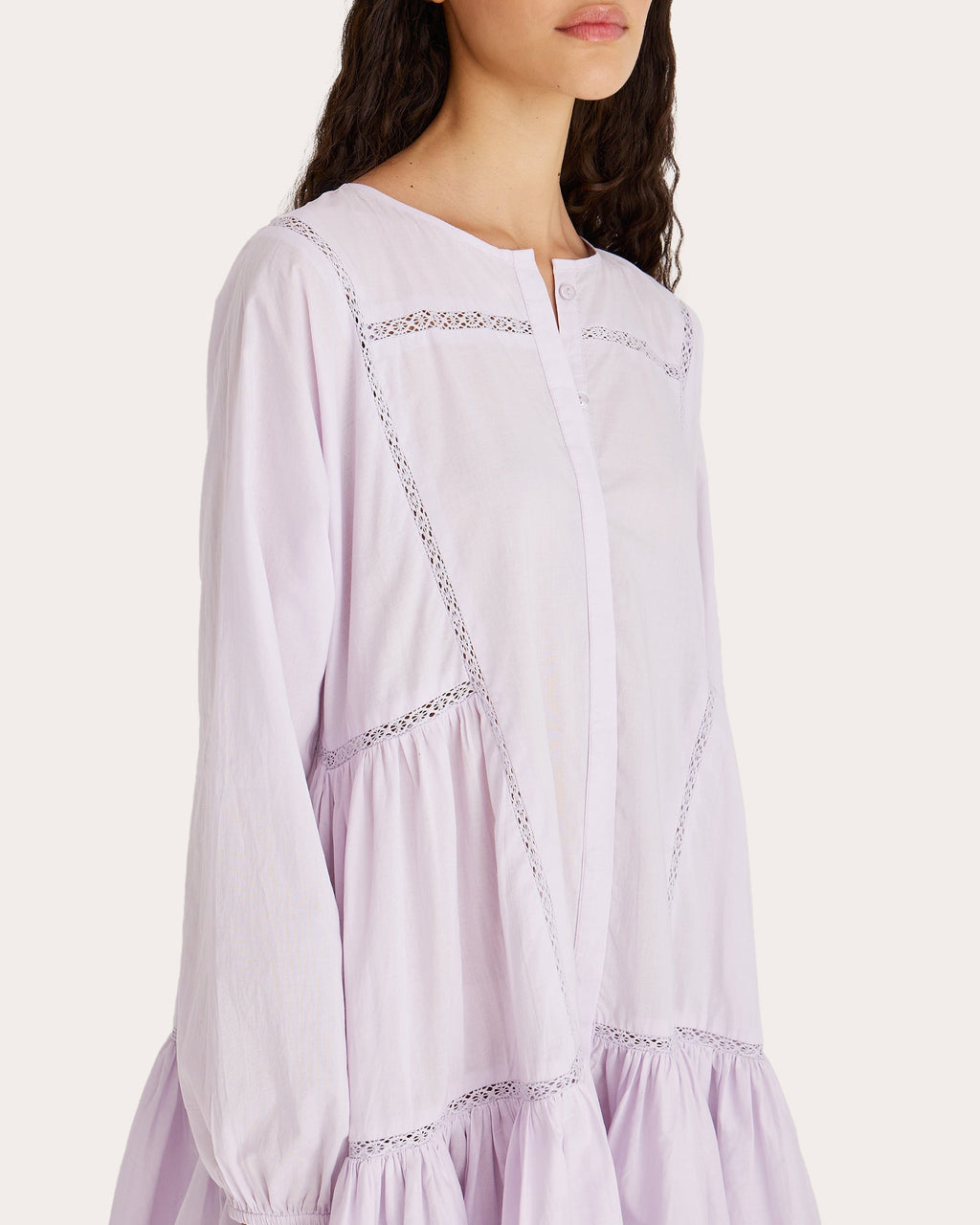 Veda Tiered Lace-Inset Cotton Mini Dress