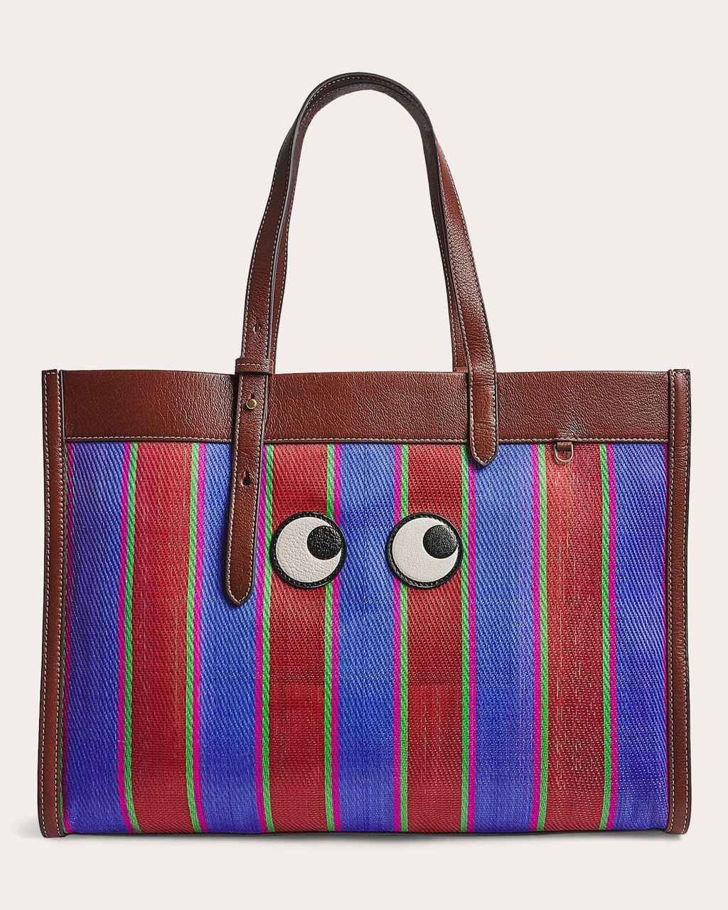 Eyes Appliquéd Leather-Trimmed Recycled Canvas Tote