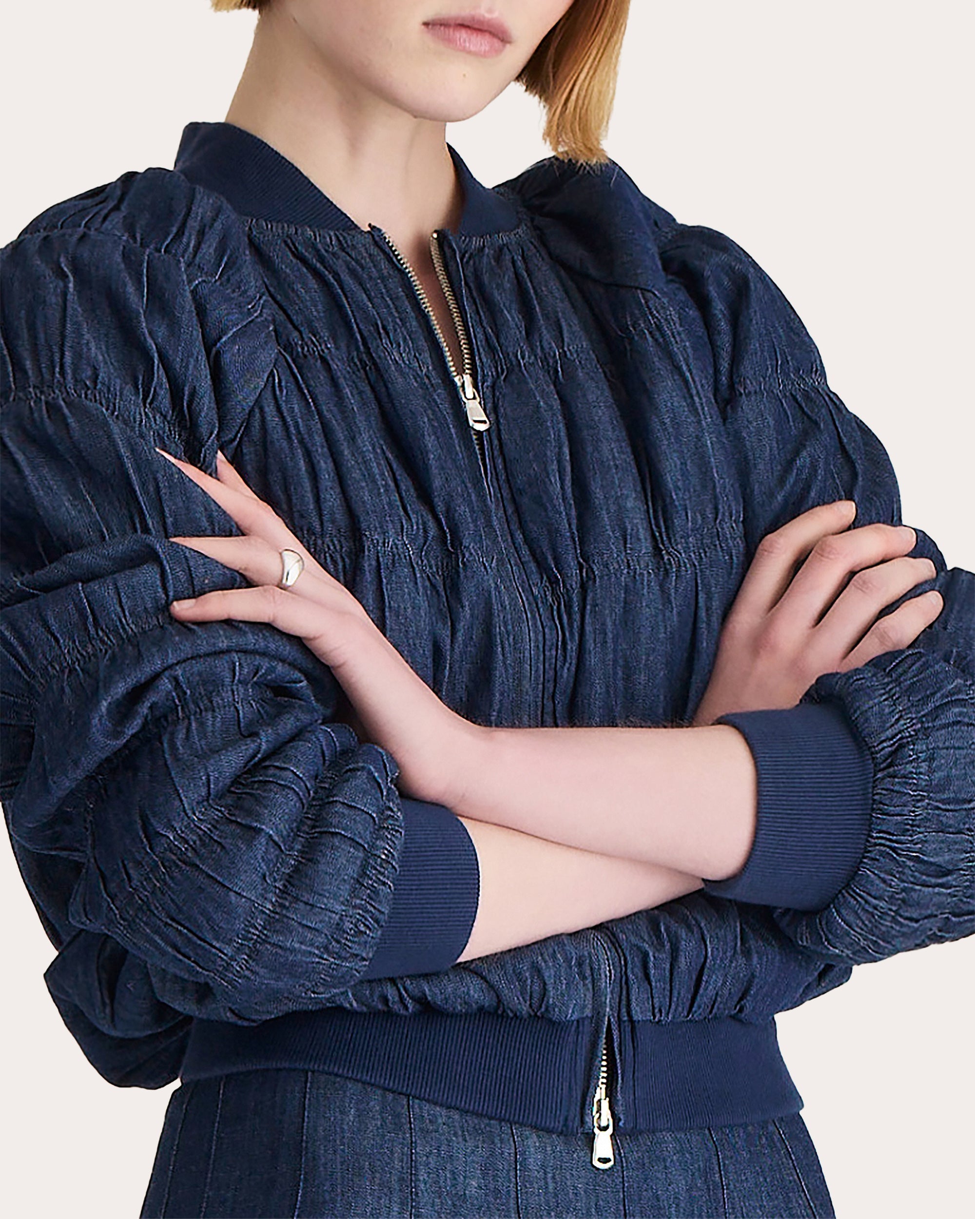 Esme Ruched Denim Bomber Jacket