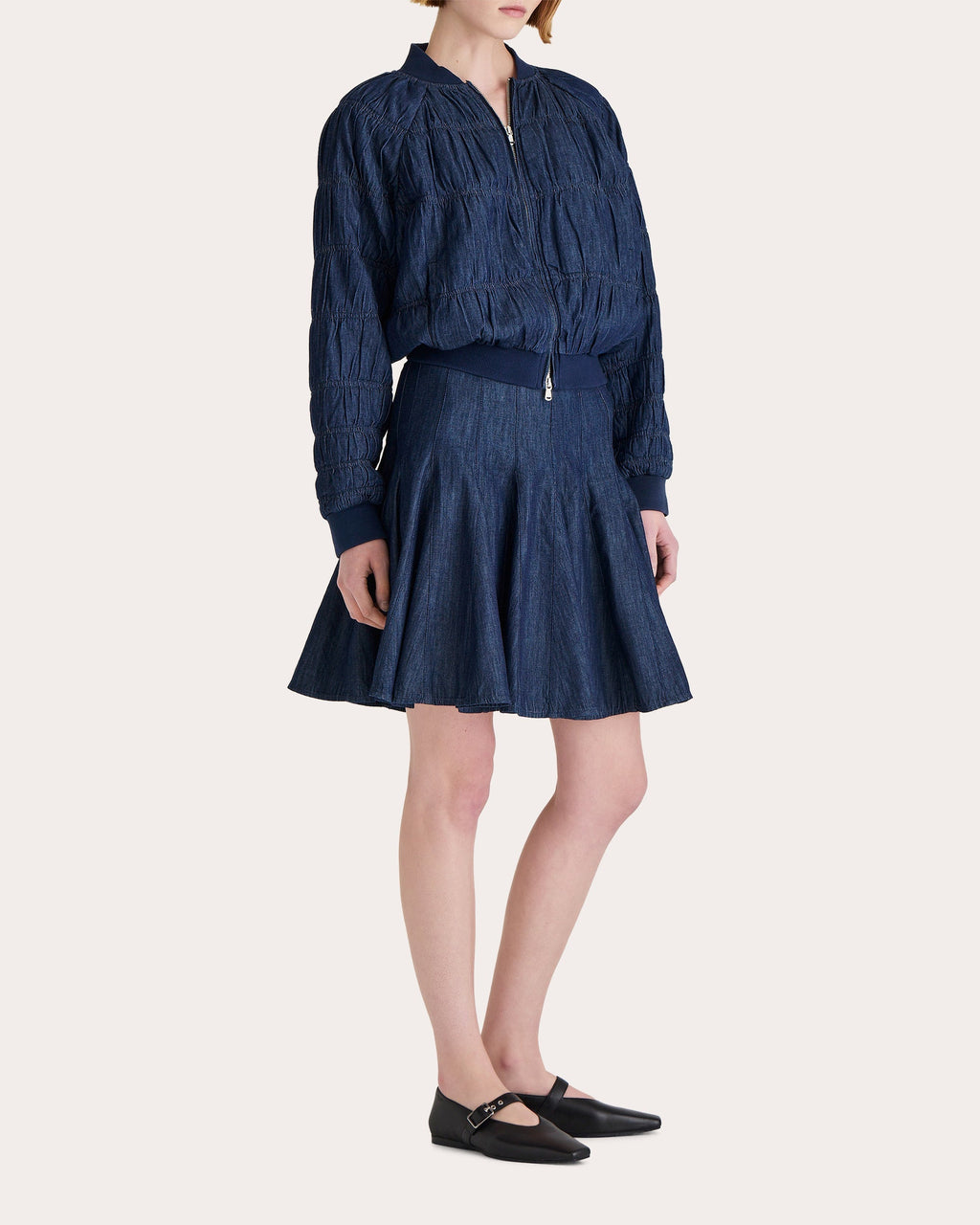 Esme Ruched Denim Bomber Jacket