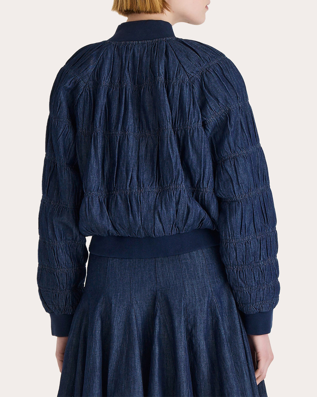 Esme Ruched Denim Bomber Jacket