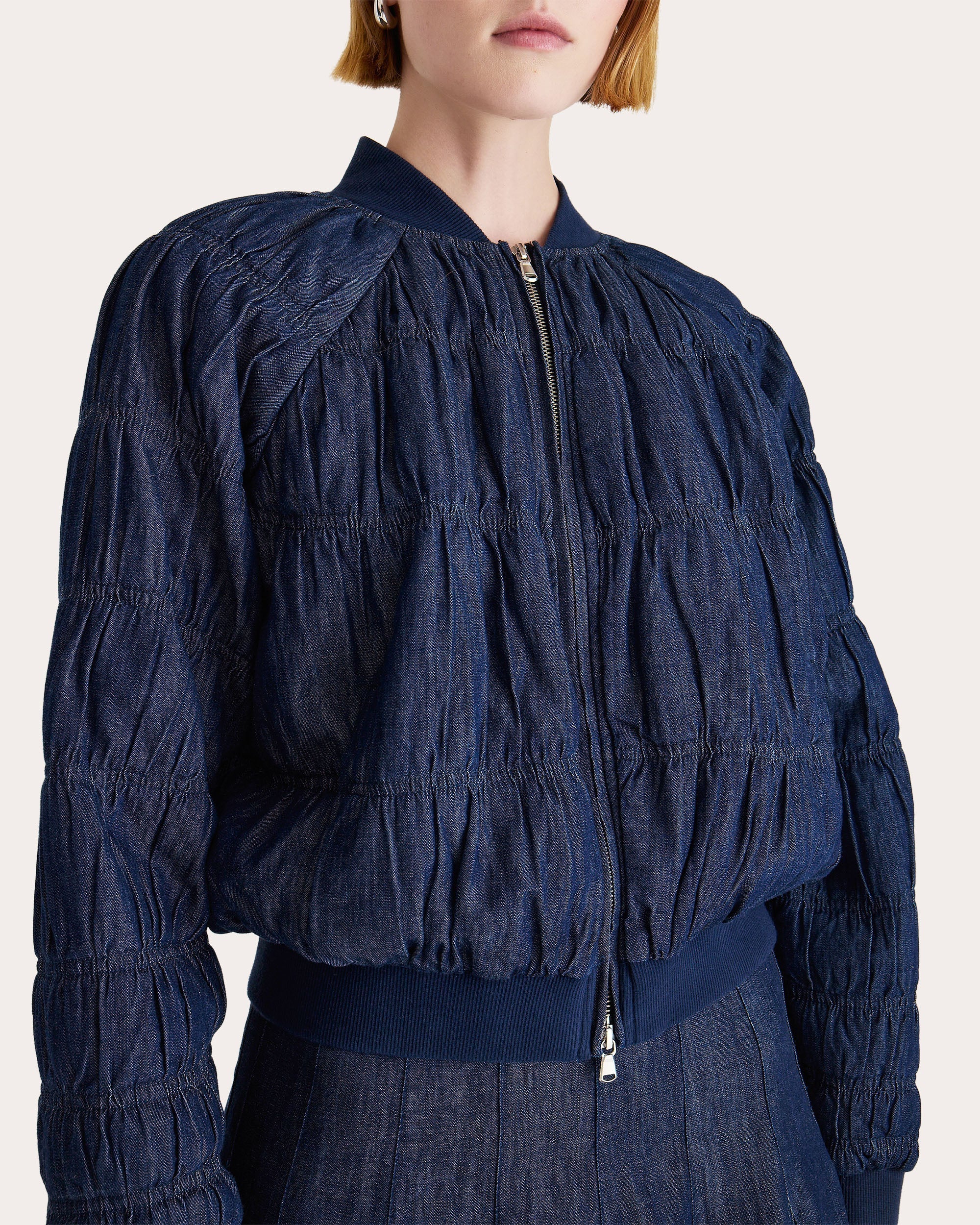 Esme Ruched Denim Bomber Jacket