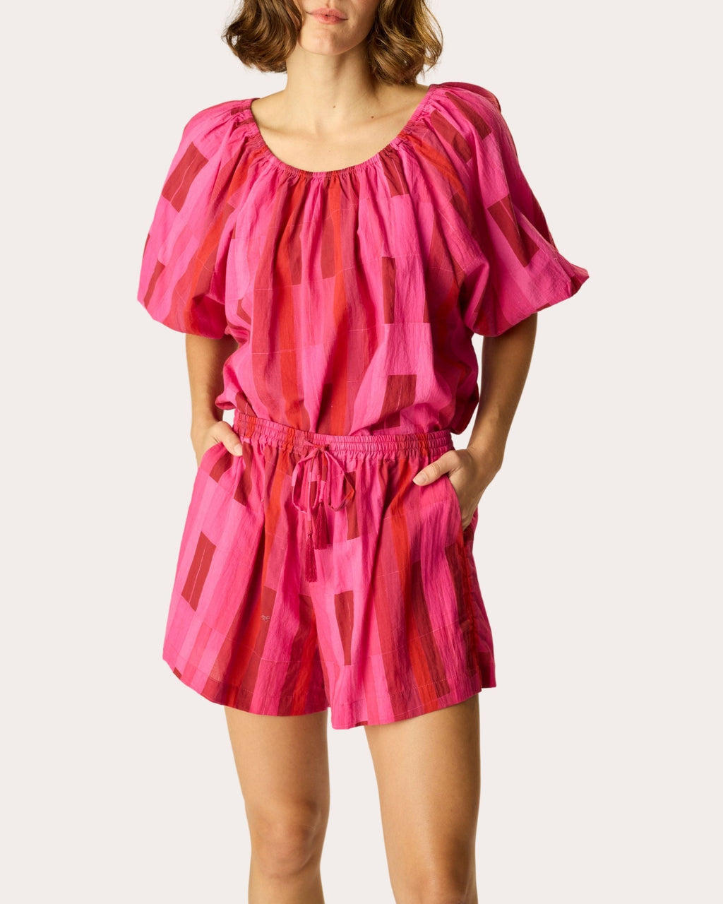 Ella Cotton Gathered Puff-Sleeve Top