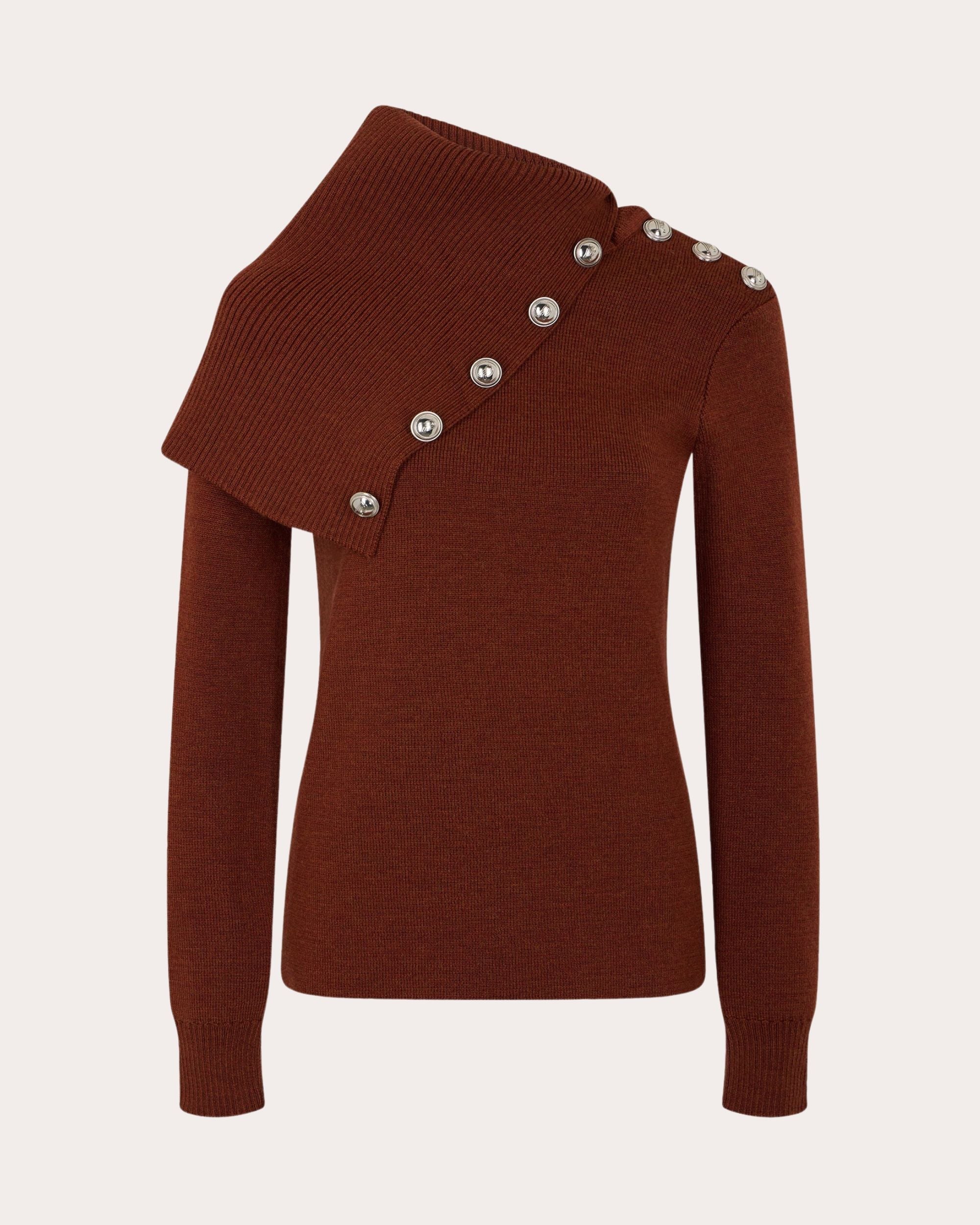 Embellished Asymmetric Wool Sweater