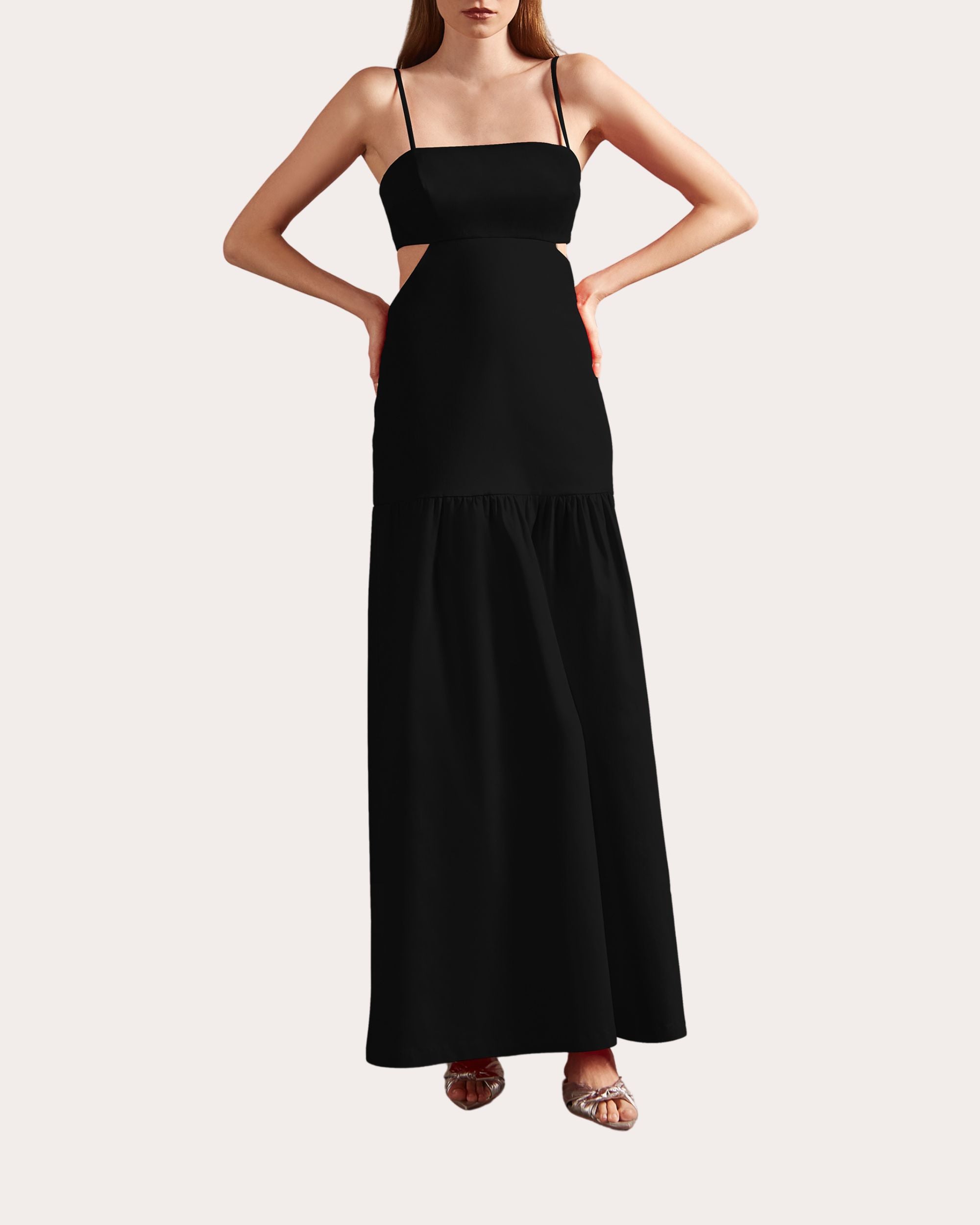 Gathered Cutout Stretch-Cotton Maxi Dress