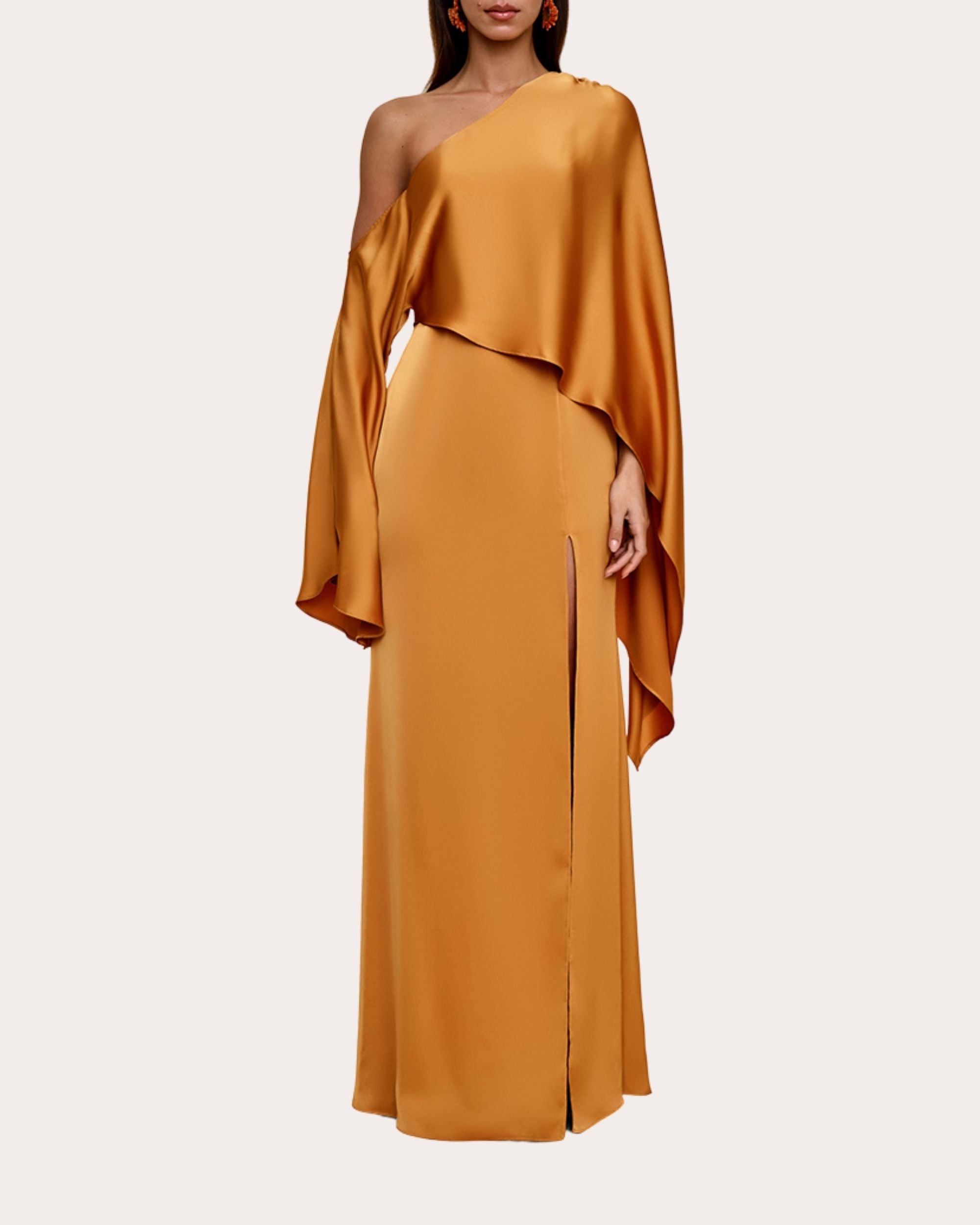 Leena Asymmetric Cape-Effect Satin Maxi Dress