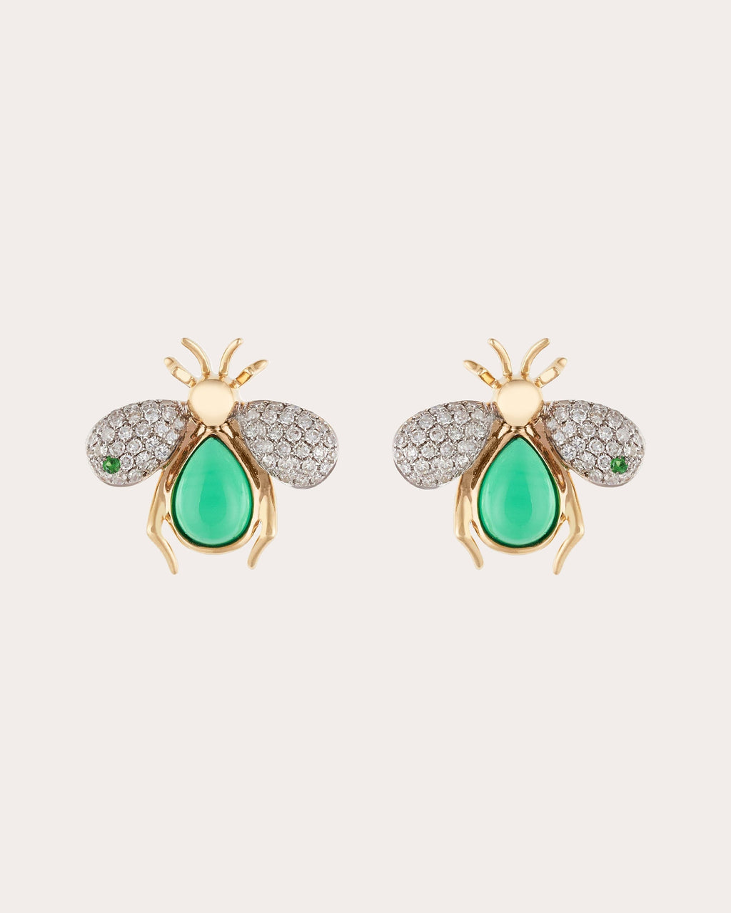 Abejas Real 18K Gold Jade and Diamond Stud Earrings