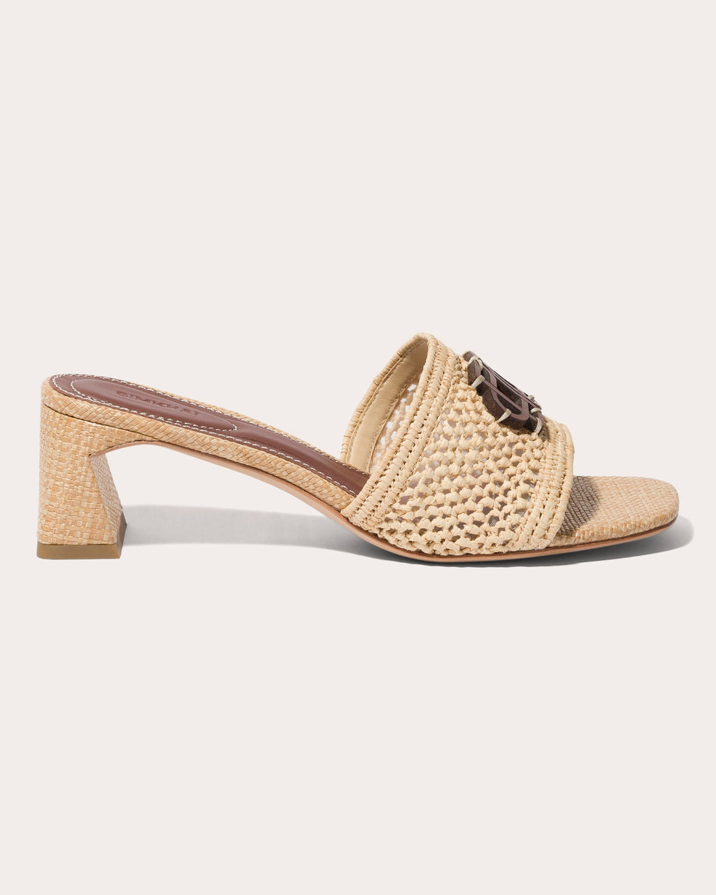 Sydney Monogram Raffia Block-Heel Sandal