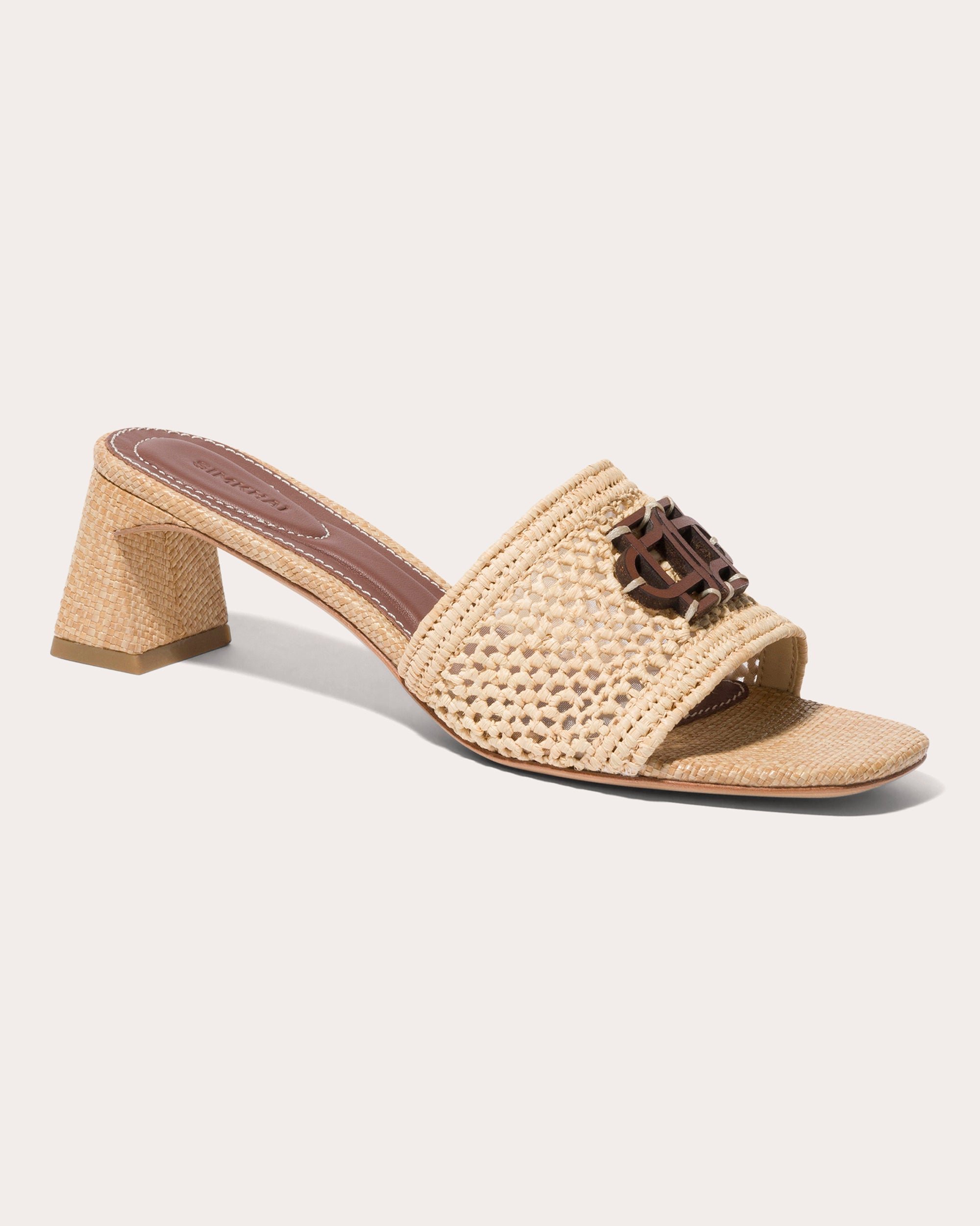 Sydney Monogram Raffia Block-Heel Sandal