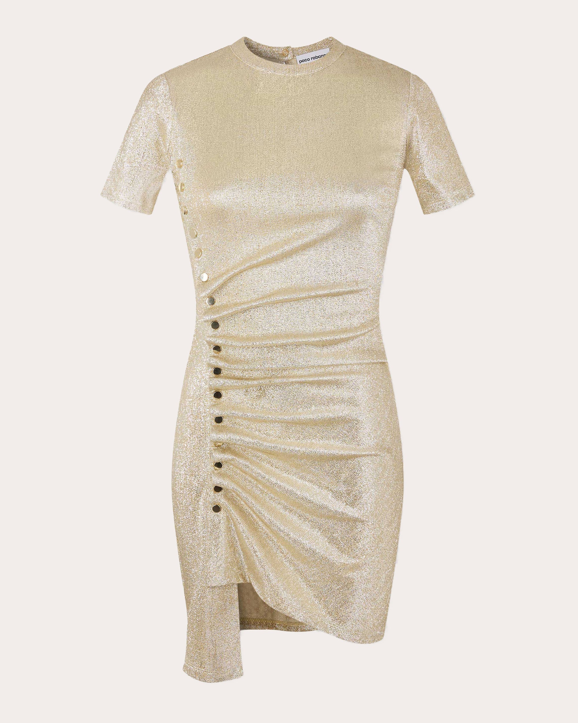 Gathered Embellished Metallic-Jersey Mini Dress