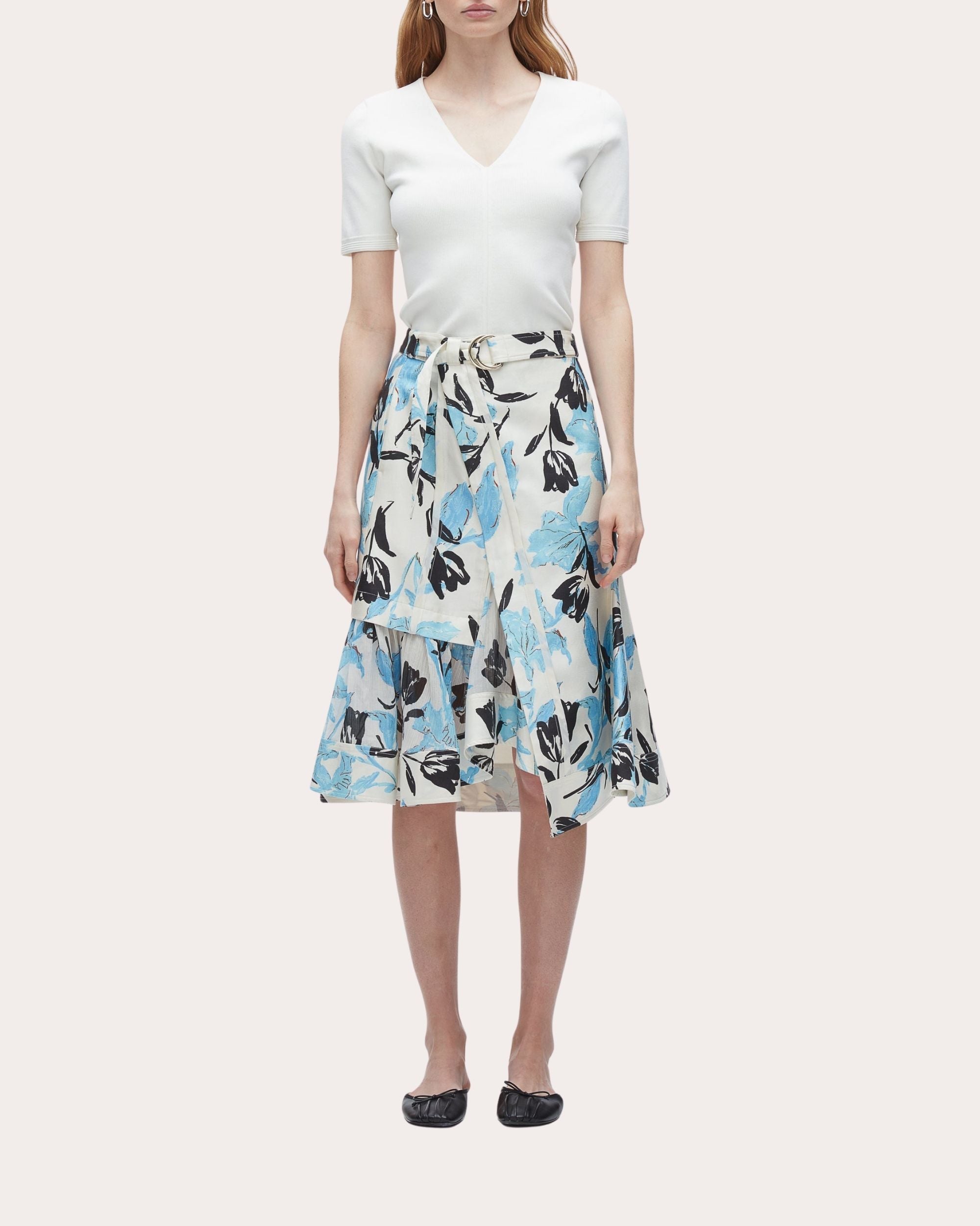 Belted Floral-Print Silk-Cotton Blend Wrap Skirt
