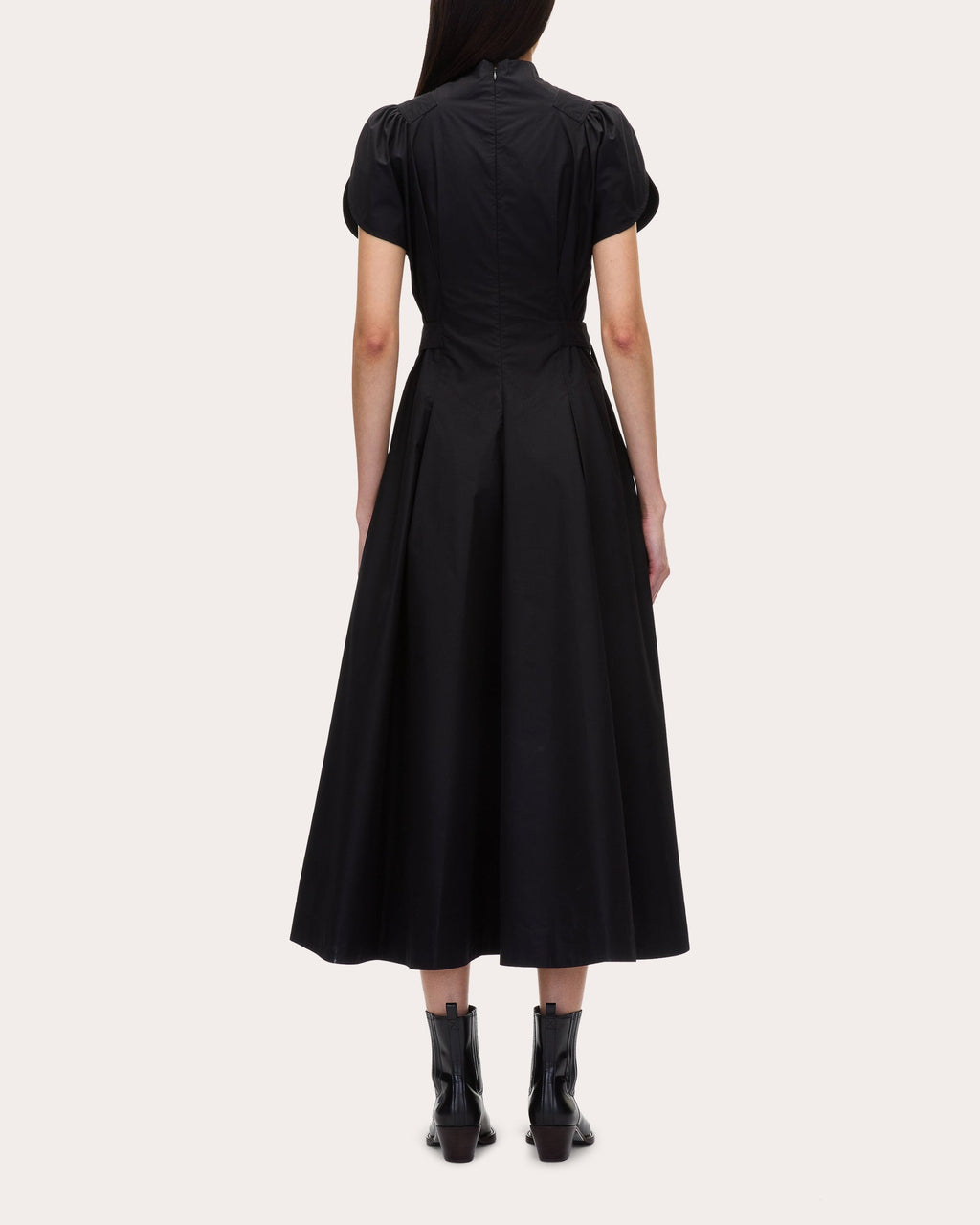 Asymmetric Pleated Cotton-Blend Midi Dress