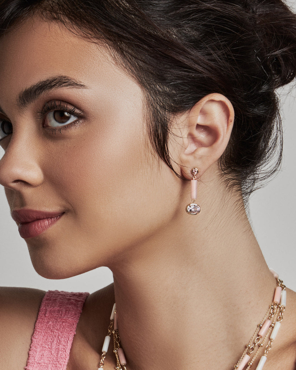 Pink Opal & 14k Gold Palace Drop Earrings