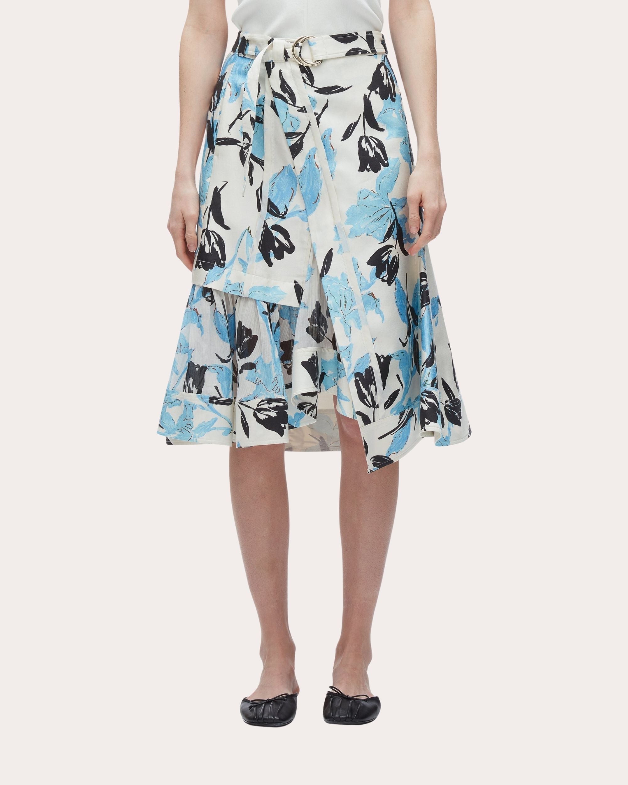 Belted Floral-Print Silk-Cotton Blend Wrap Skirt