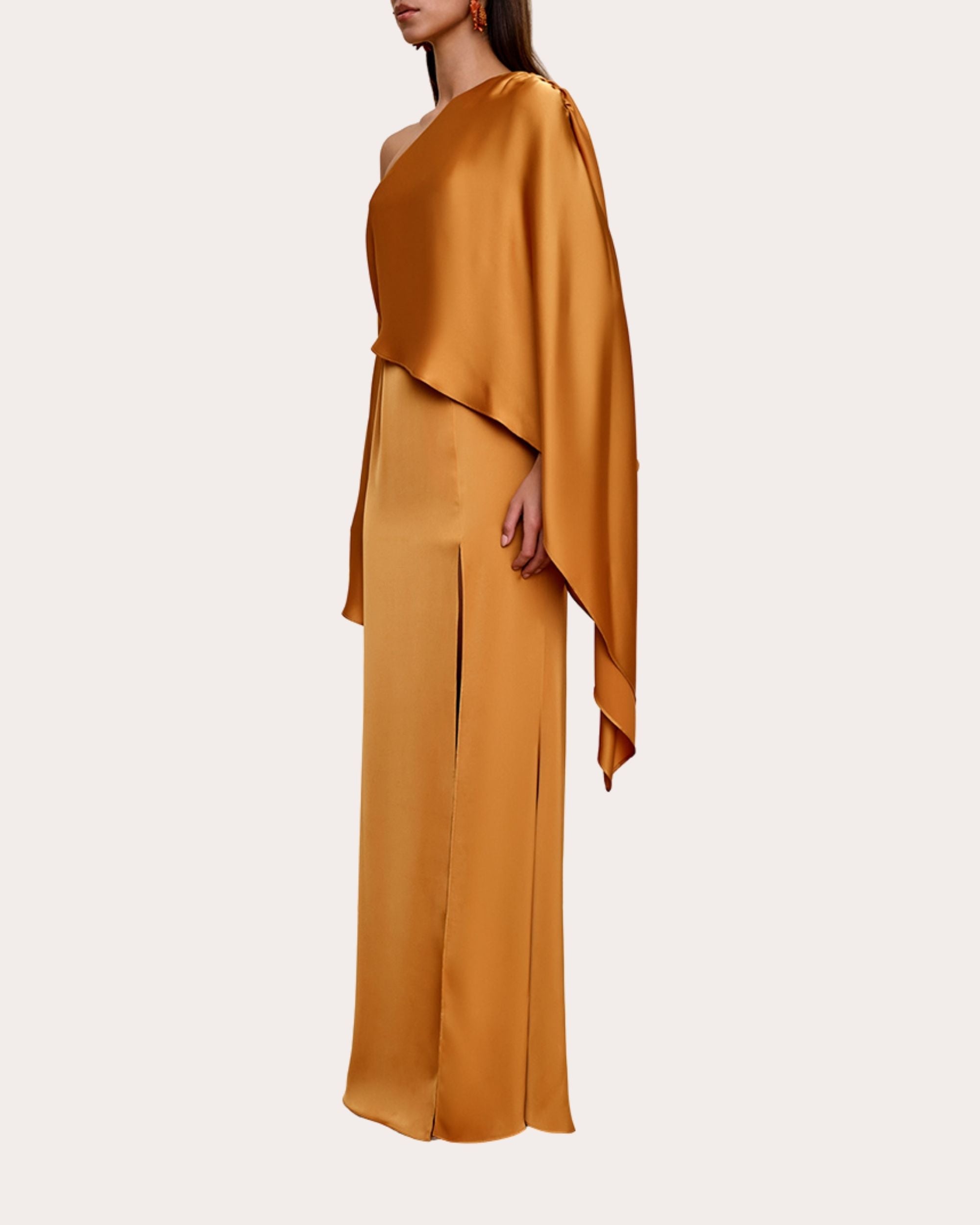 Leena Asymmetric Cape-Effect Satin Maxi Dress