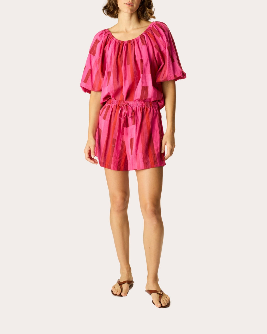 Ella Cotton Gathered Puff-Sleeve Top